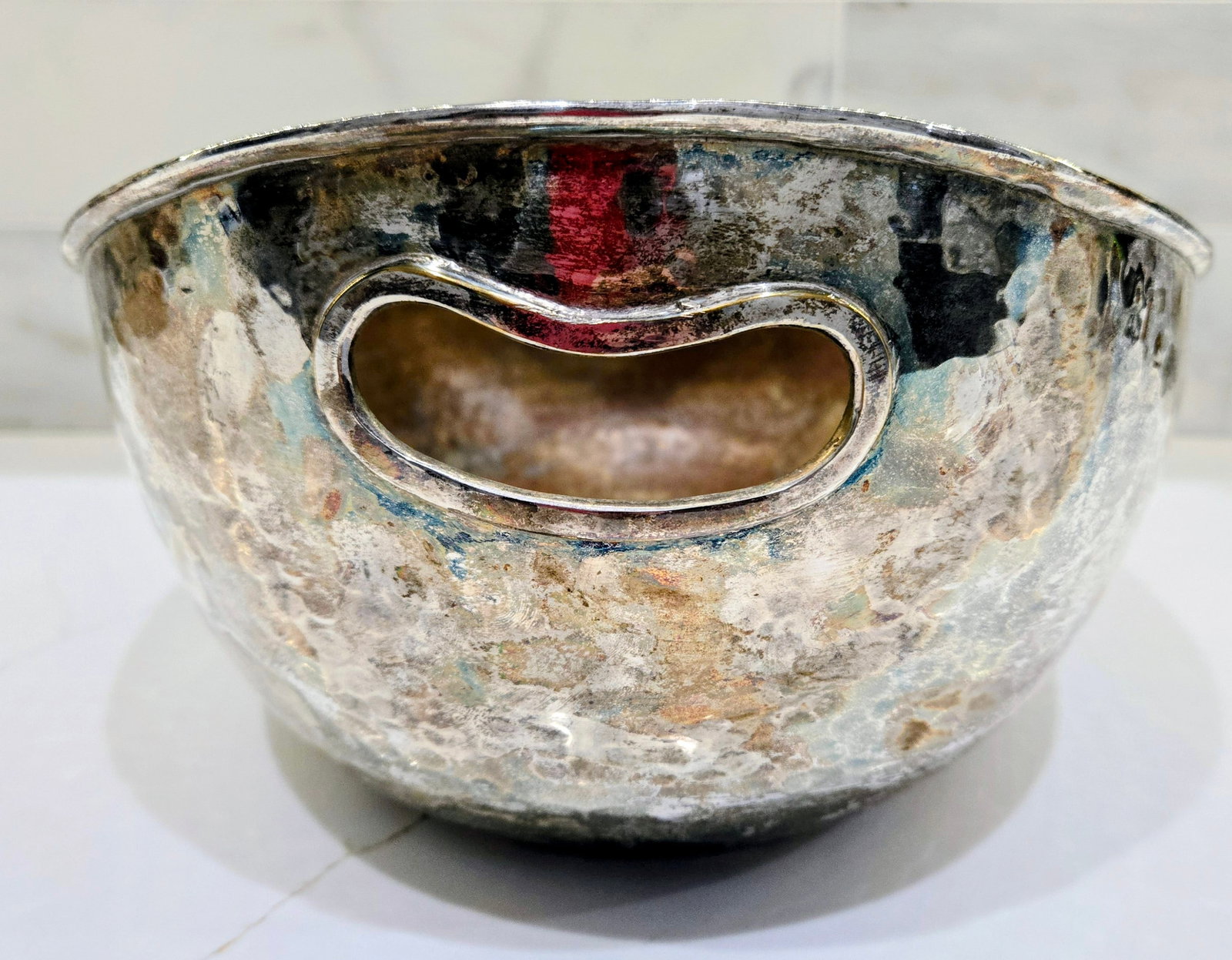 Mid-Century Hammered Brass & Silver Plated Handle Bowl - 5