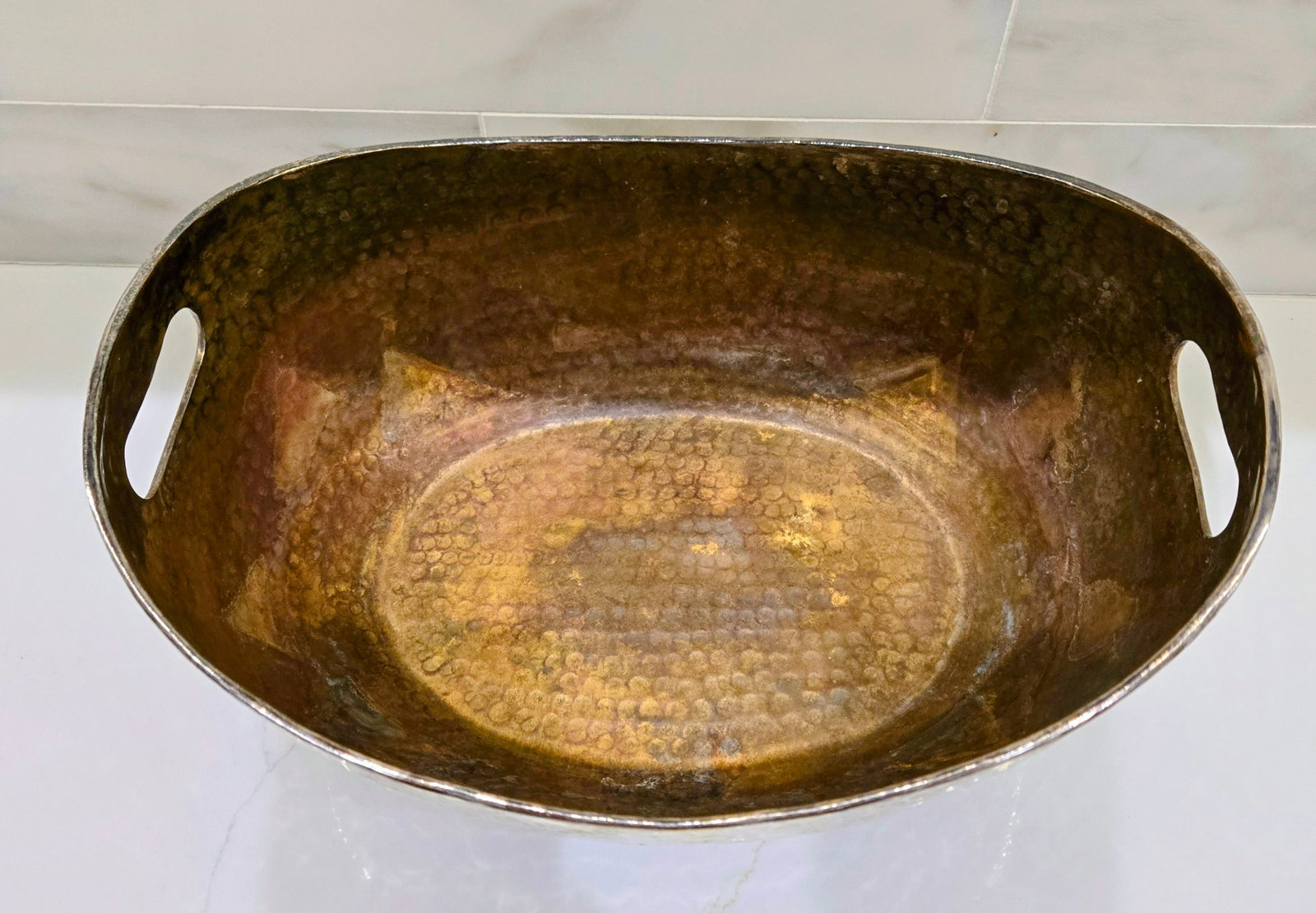 Mid-Century Hammered Brass & Silver Plated Handle Bowl - 6