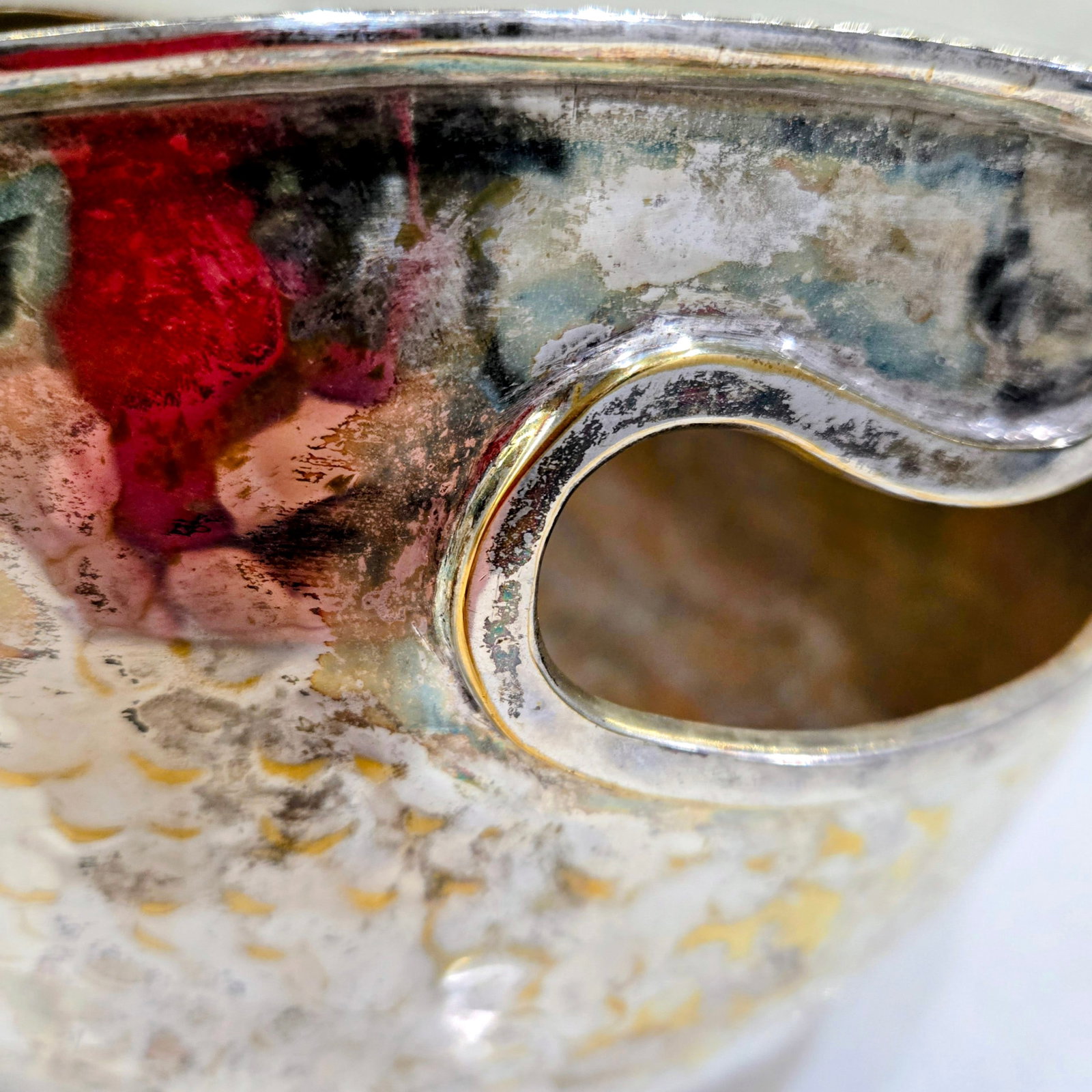 Mid-Century Hammered Brass & Silver Plated Handle Bowl - 8