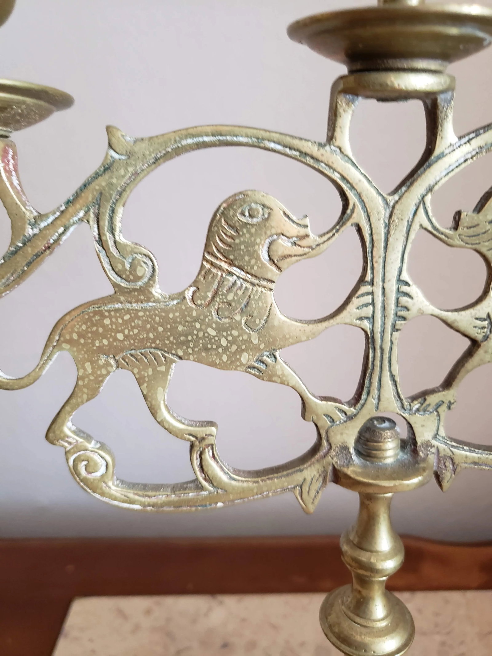 Brass Three Cup Lions of Judah Candelabra - a Pair - 4