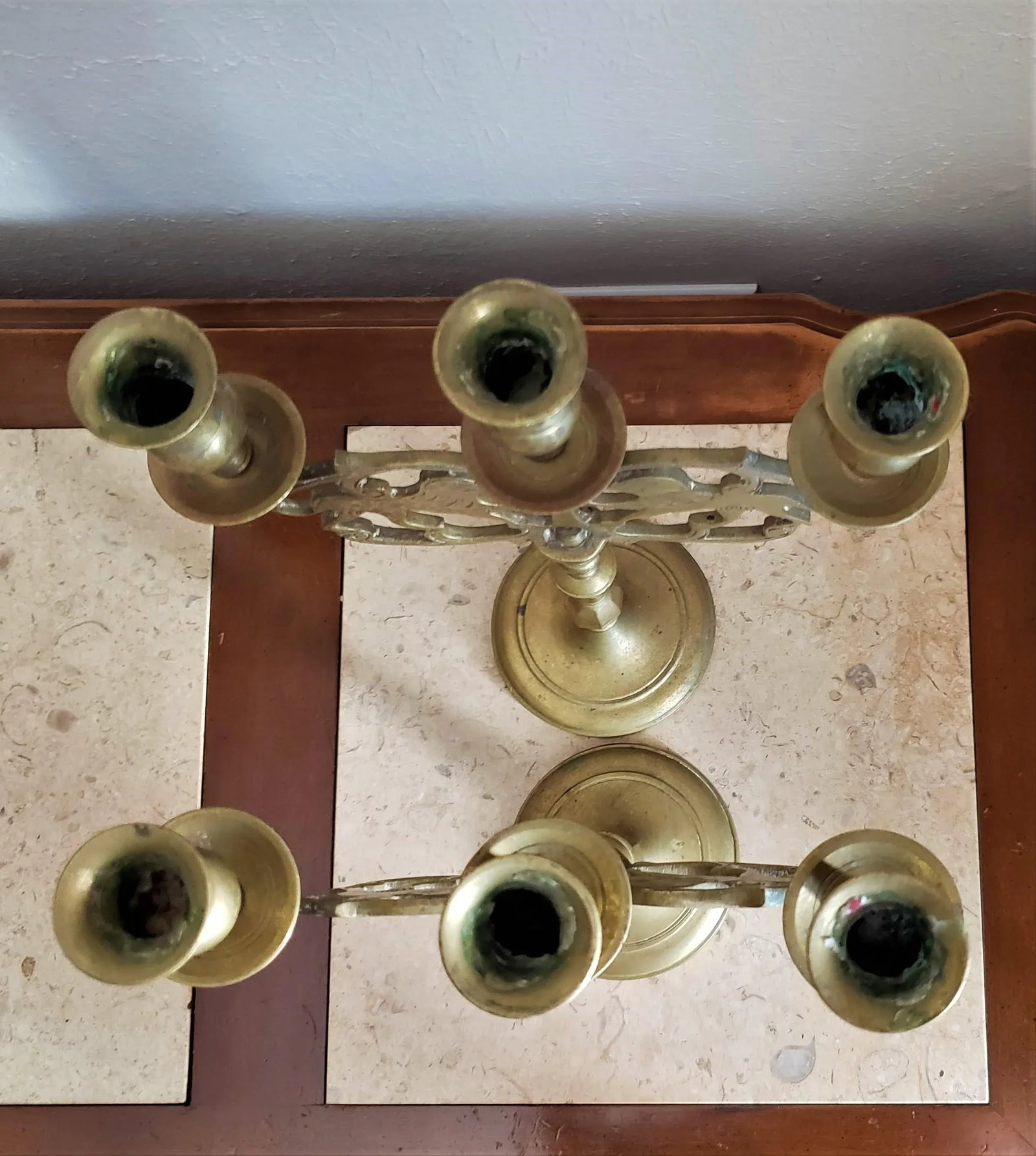 Brass Three Cup Lions of Judah Candelabra - a Pair - 6