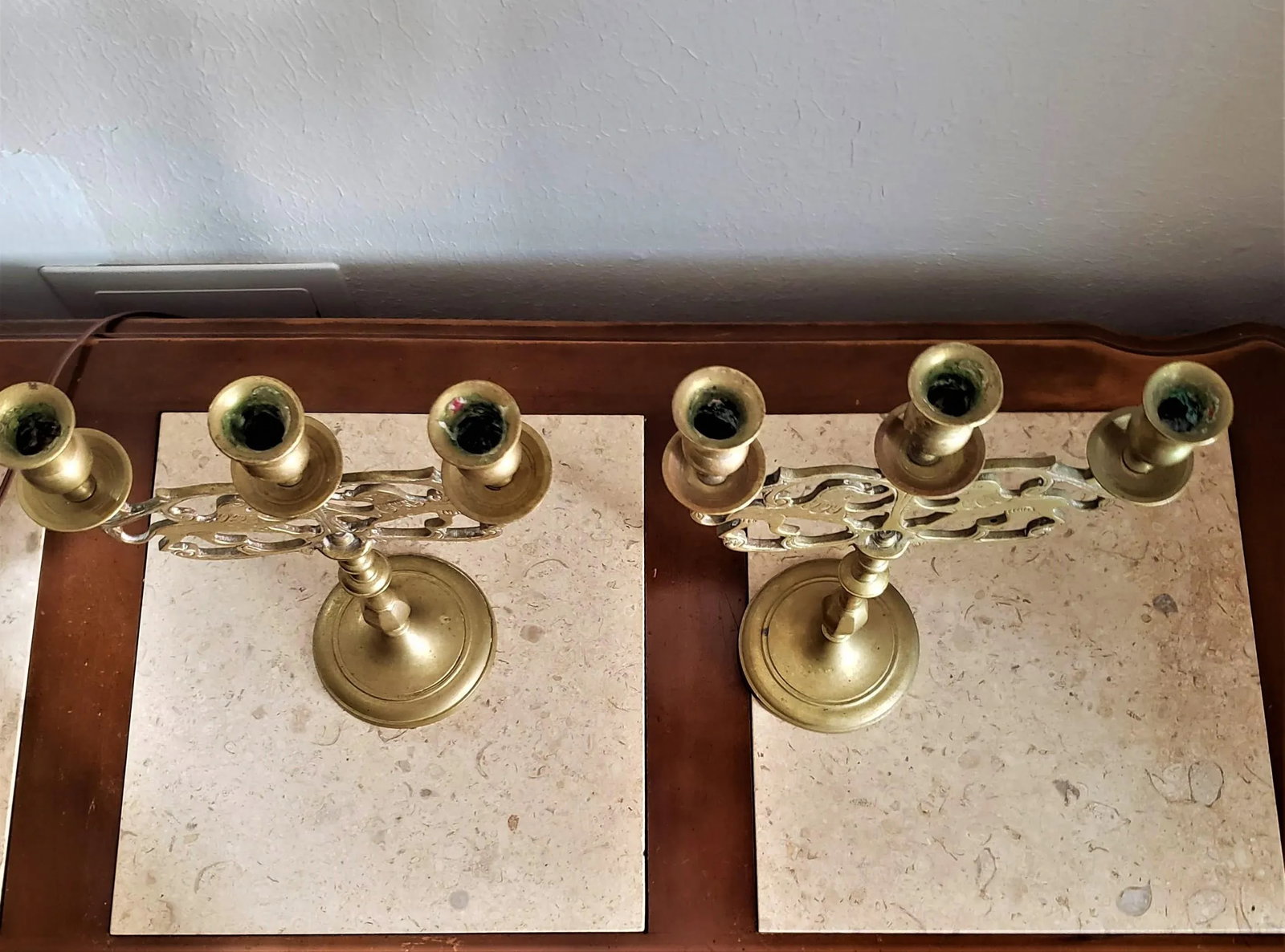 Brass Three Cup Lions of Judah Candelabra - a Pair - 7