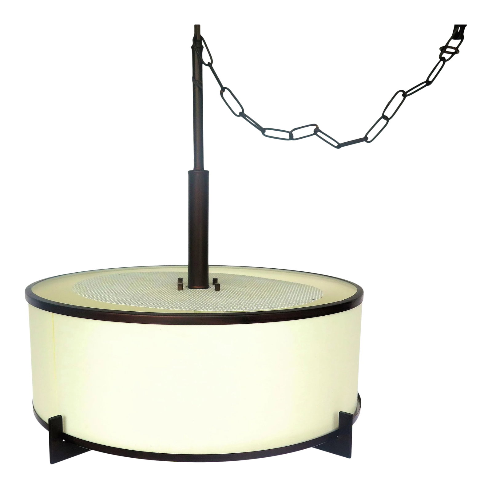 4 Light White Linen Chandelier: A modern addition to your all-over household interior design, this round white linen chandelier. has a round mesh cover at the top to give off a golden diffused light while brightening up your room.