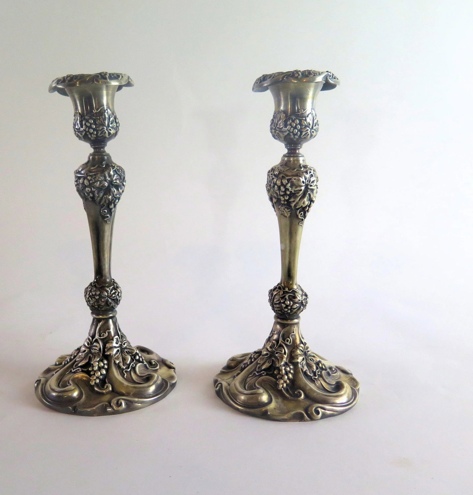 Antique Art Nouveau Silverplate Candle Sticks- a Pair - 2
