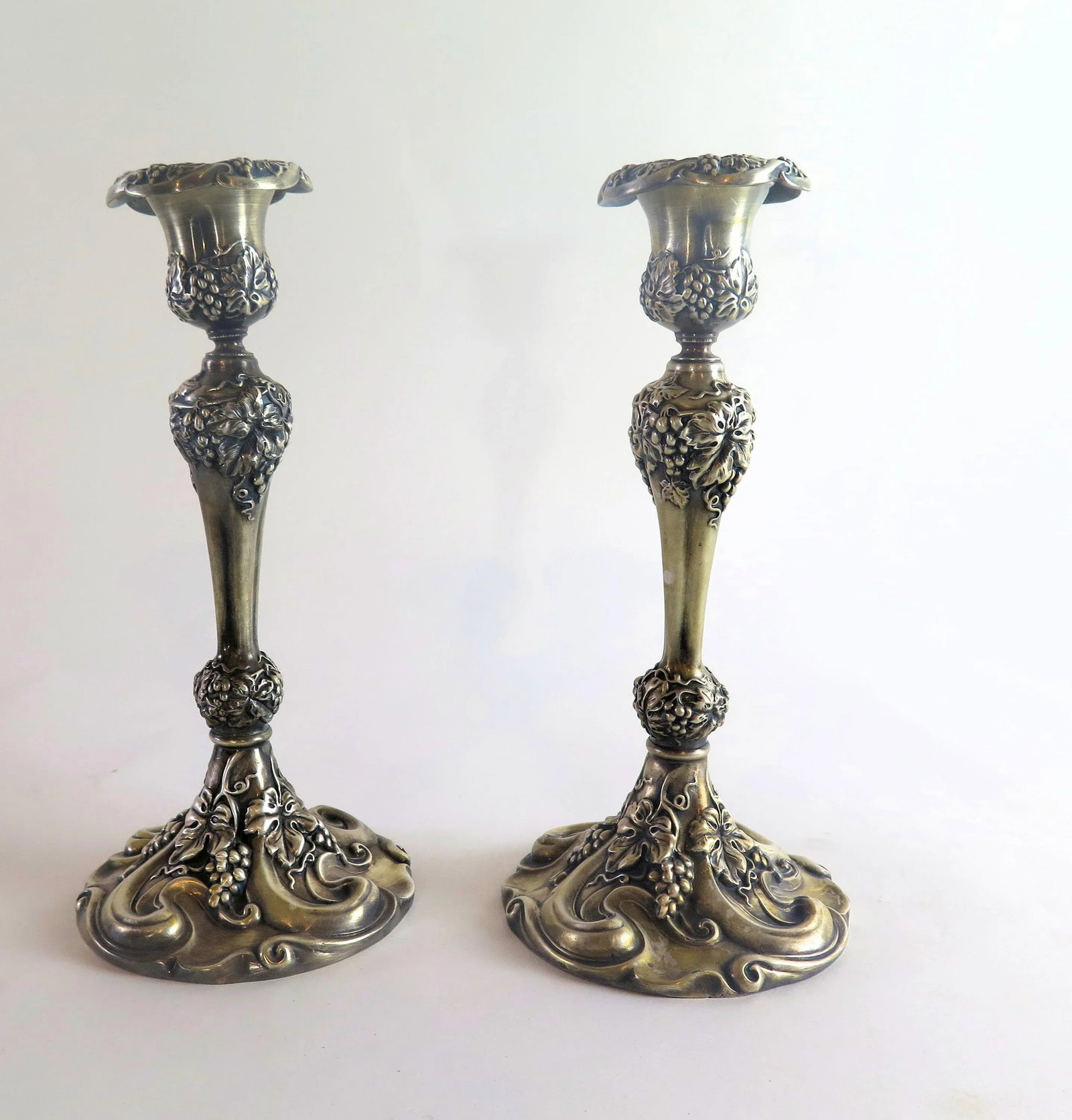 Antique Art Nouveau Silverplate Candle Sticks- a Pair - 5