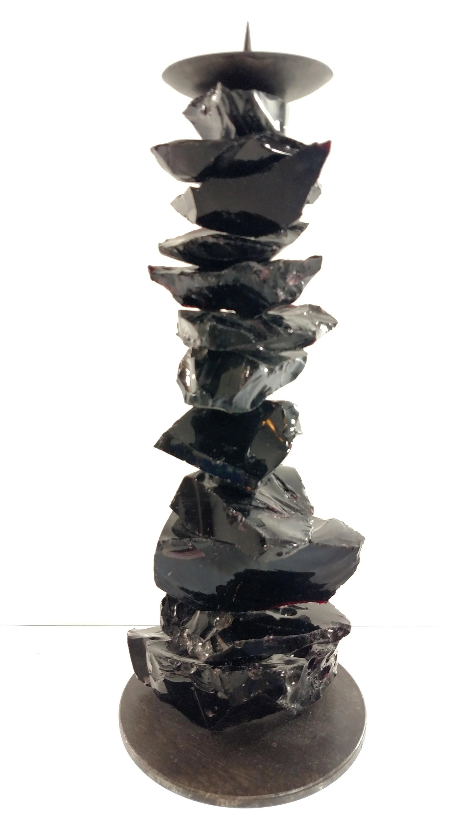 Luigi Benzoni Murano Black Chunk - Glass and Iron Candlestick - 2