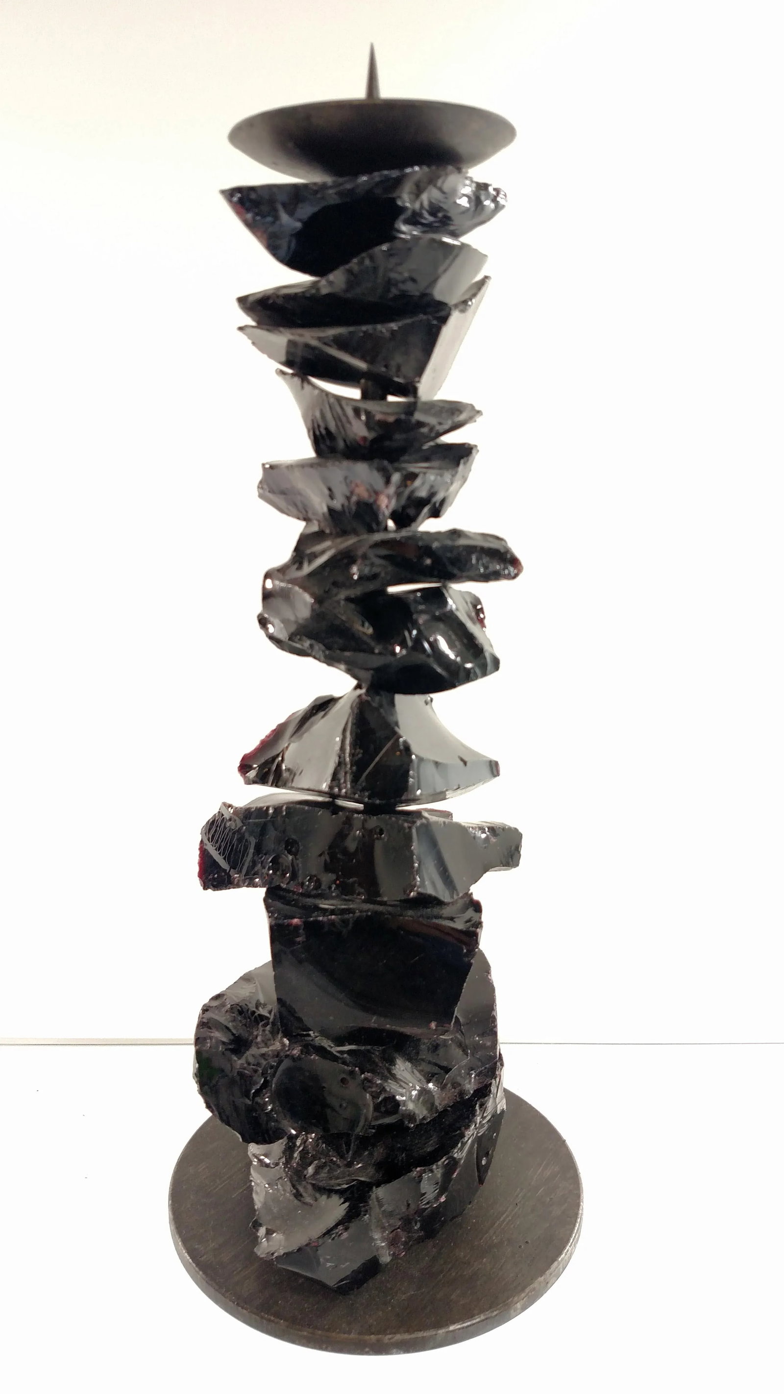 Luigi Benzoni Murano Black Chunk - Glass and Iron Candlestick - 3