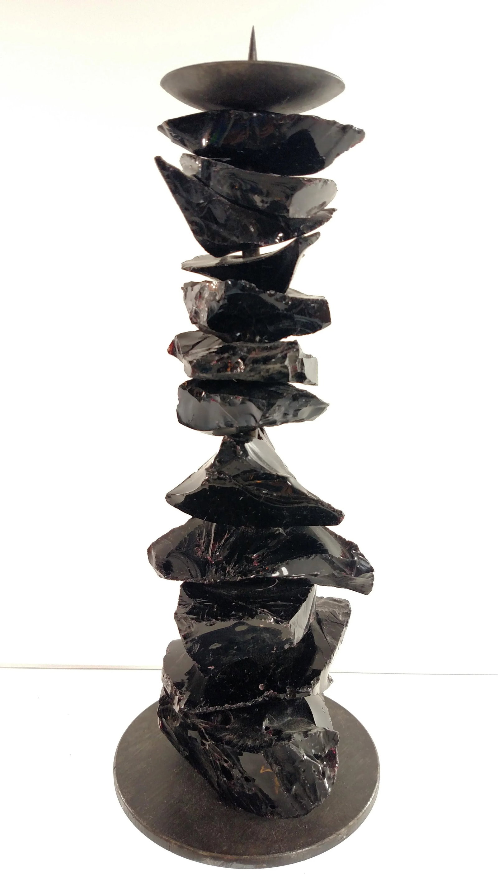 Luigi Benzoni Murano Black Chunk - Glass and Iron Candlestick - 6