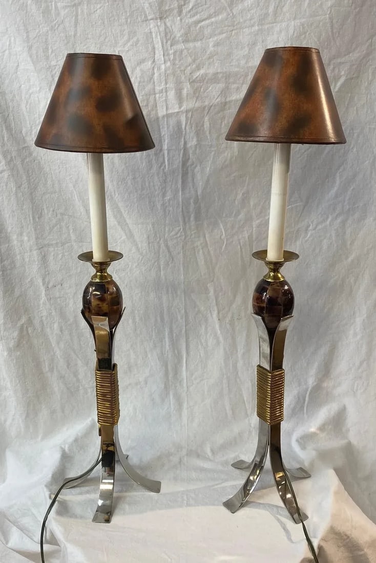 Maitland Smith Lamps With Marble, Brass, and Steel - a Pair - 11