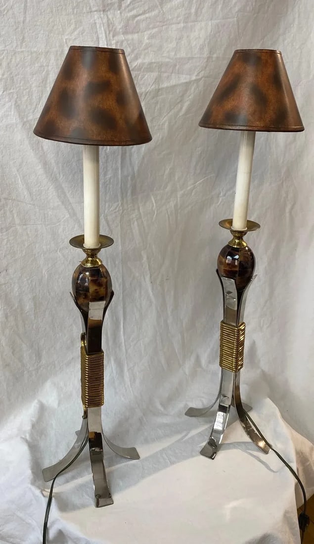 Maitland Smith Lamps With Marble, Brass, and Steel - a Pair - 2