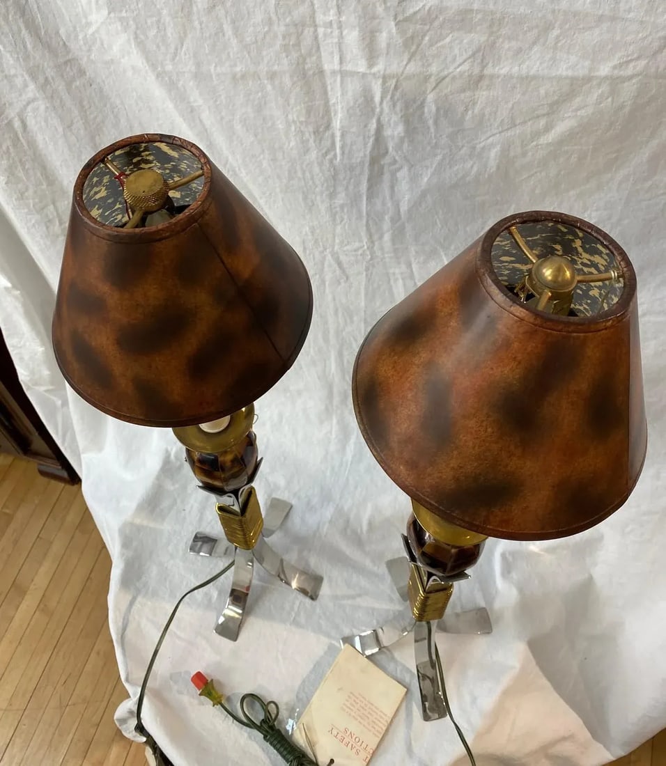 Maitland Smith Lamps With Marble, Brass, and Steel - a Pair - 9