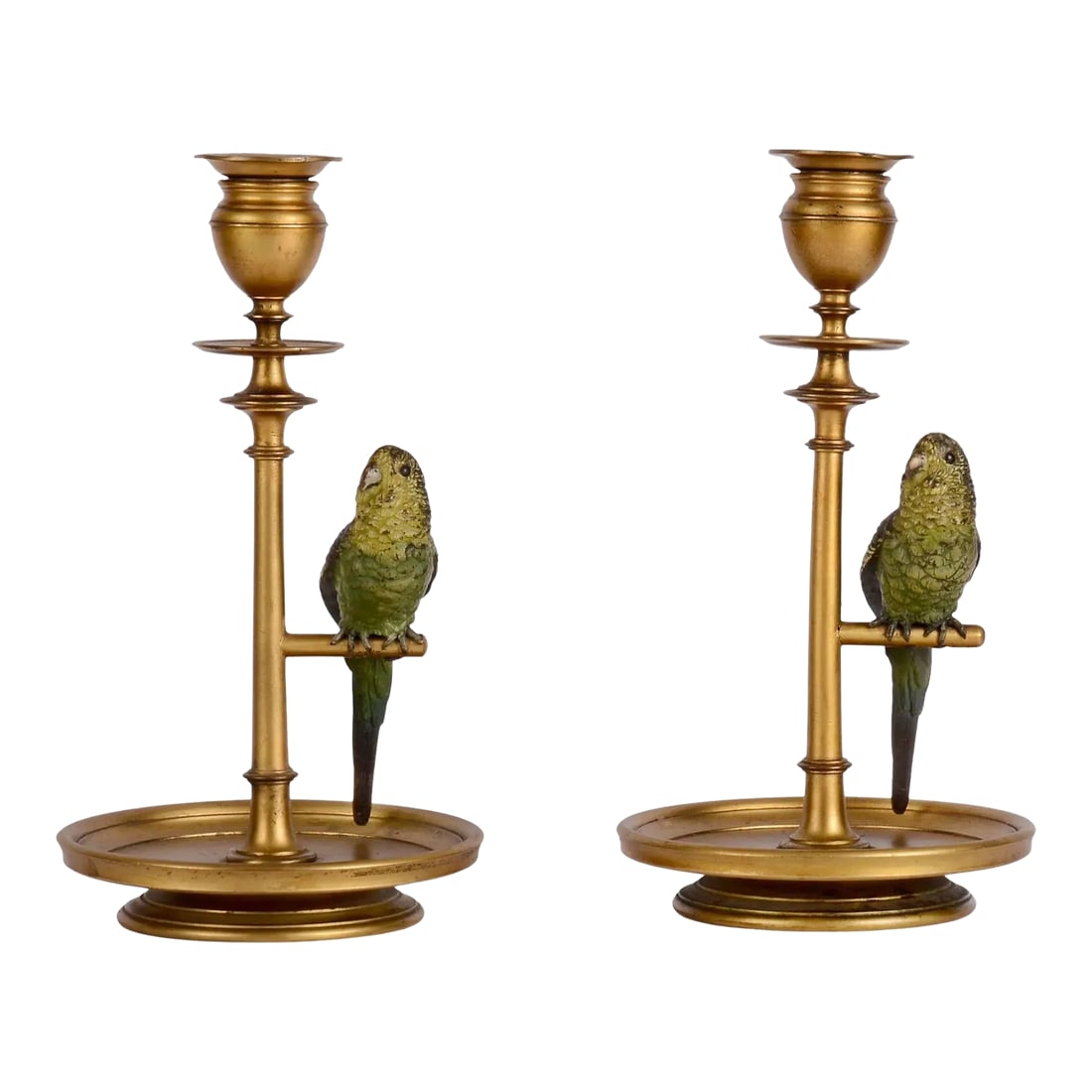 1900s Budgie Parakeet Cold Painted Bronze Candle Holders- a Pair (1 of 6)