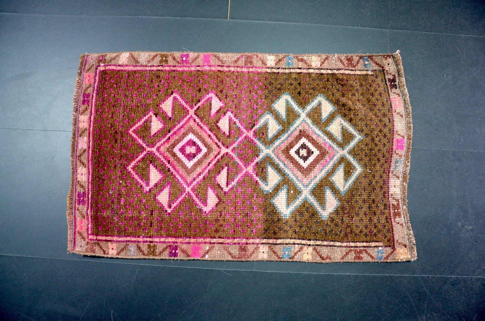 Pink and Brown Vintage Rug - 2