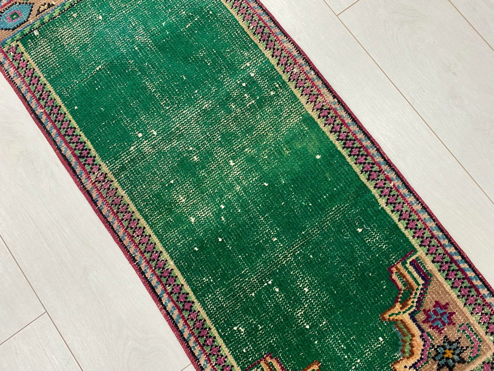 1960s Vintage Green Color Natural Pastel Rug - 3