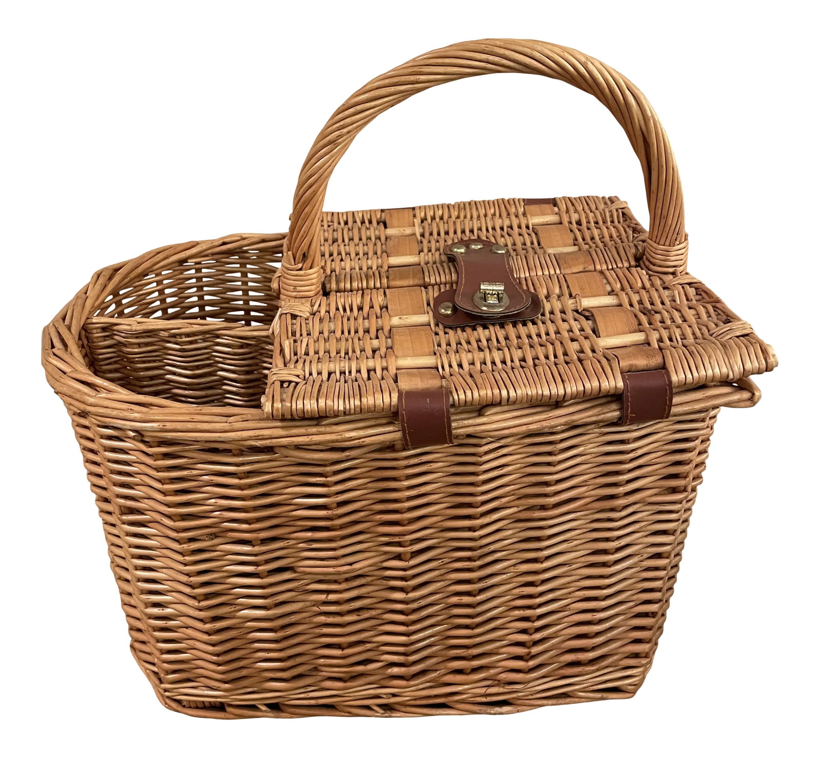Vintage Wicker Wine & Cheese Basket- Lined - 2