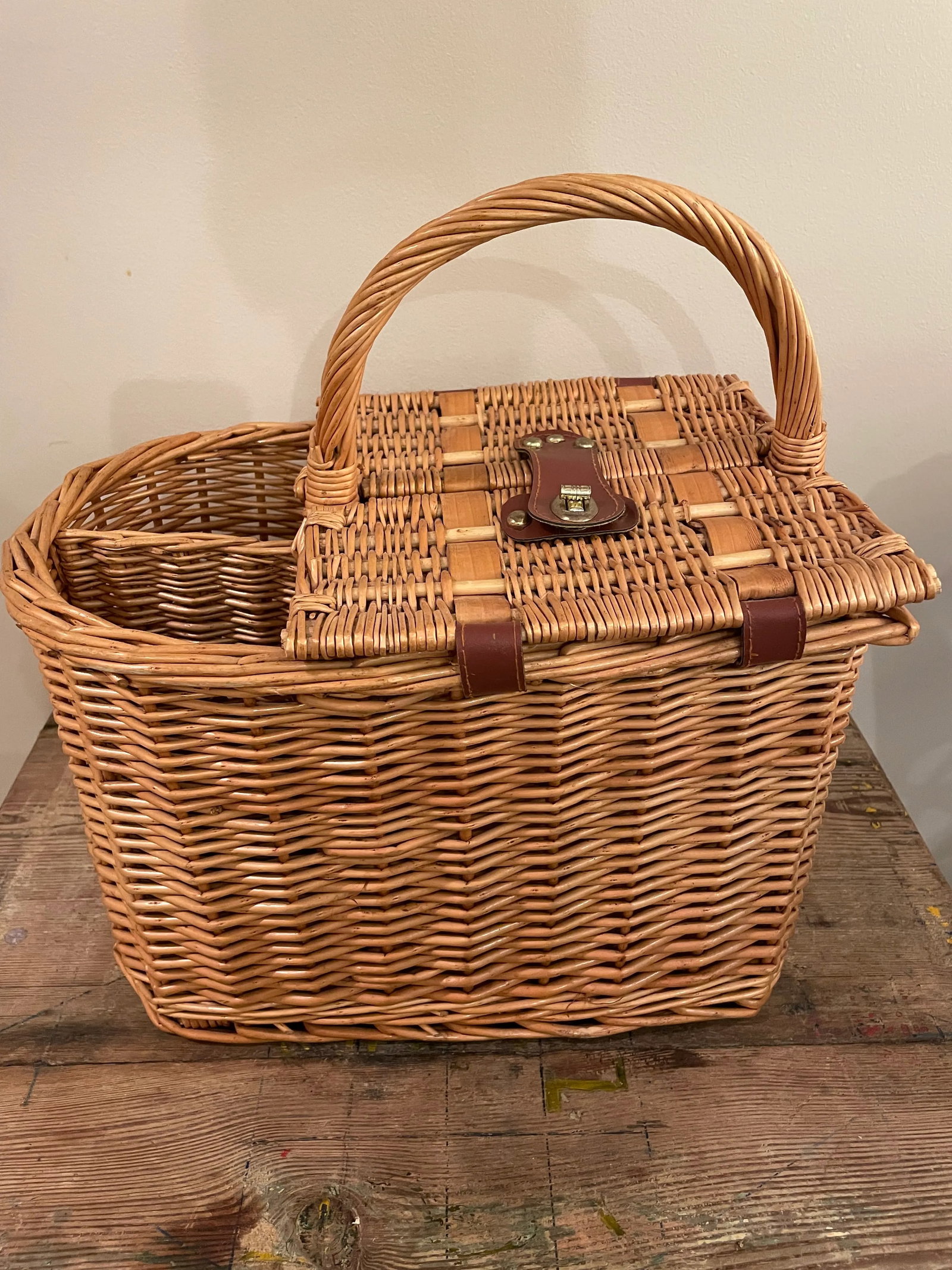 Vintage Wicker Wine & Cheese Basket- Lined - 8