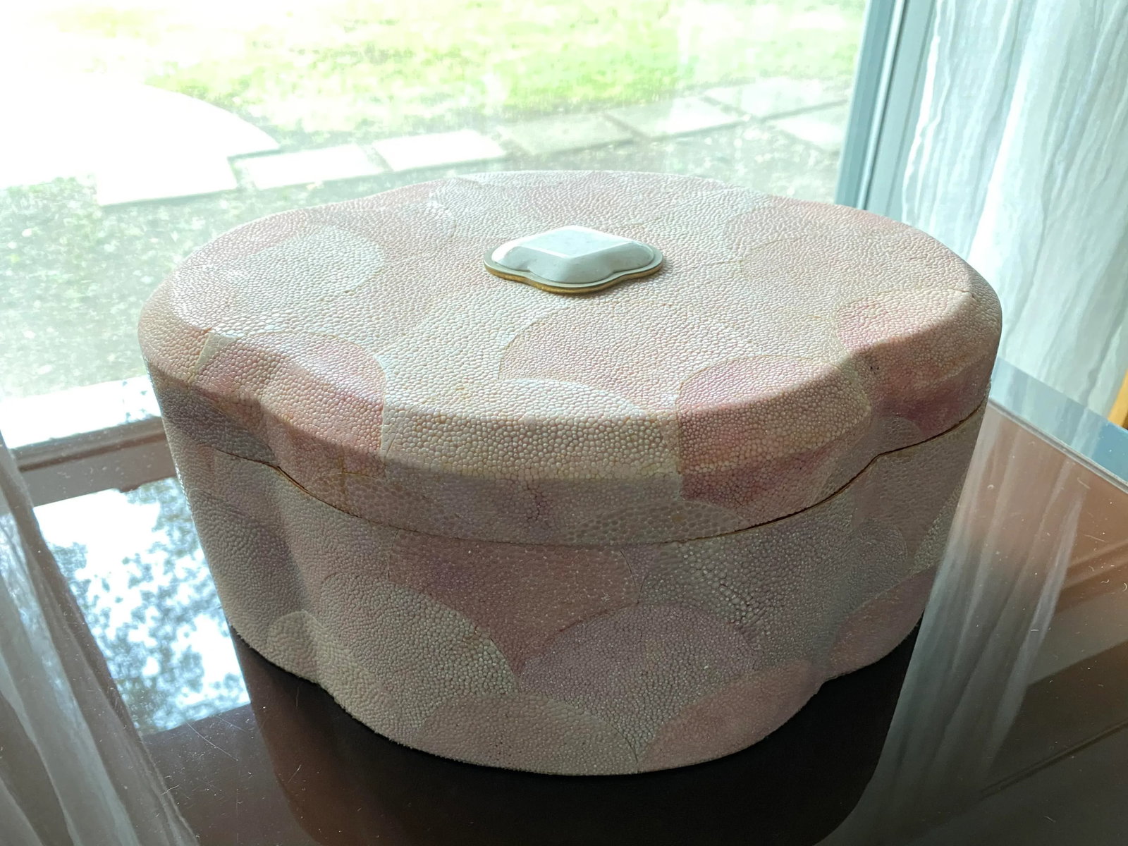 XL Pink Genuine Shagreen Box Attributed to Maitland Smith - 2