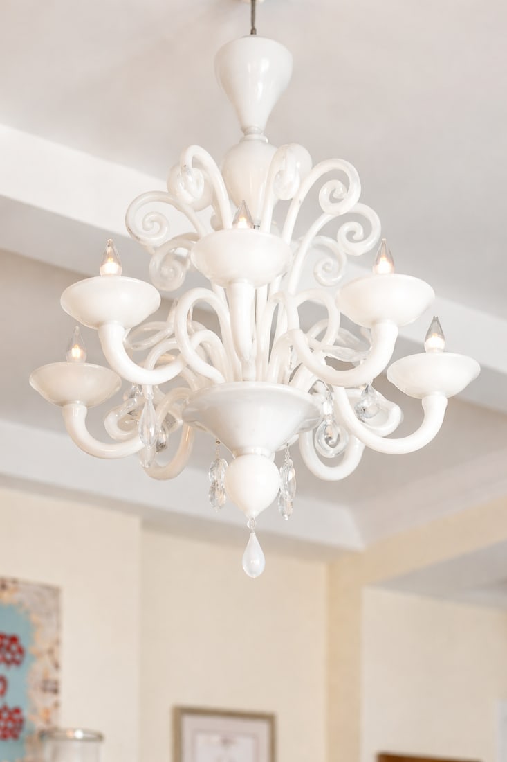 Contemporary Italian Murano Glass Chandelier in White, 6-Light, Design Within Reach - 3