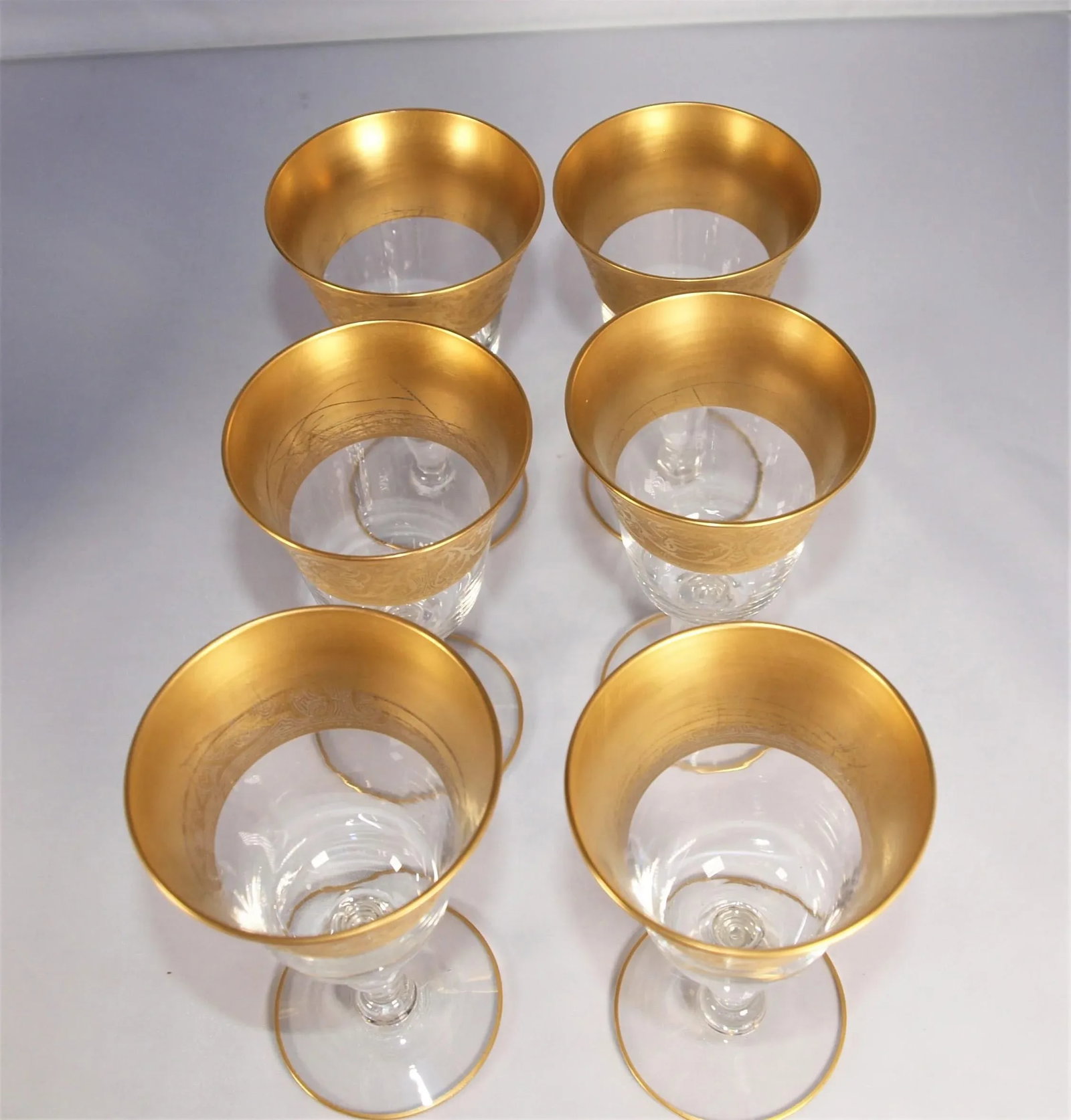 1970s Hand-Blown Wide Gold Band Glass Decanter & 6 Glasses Set - 6