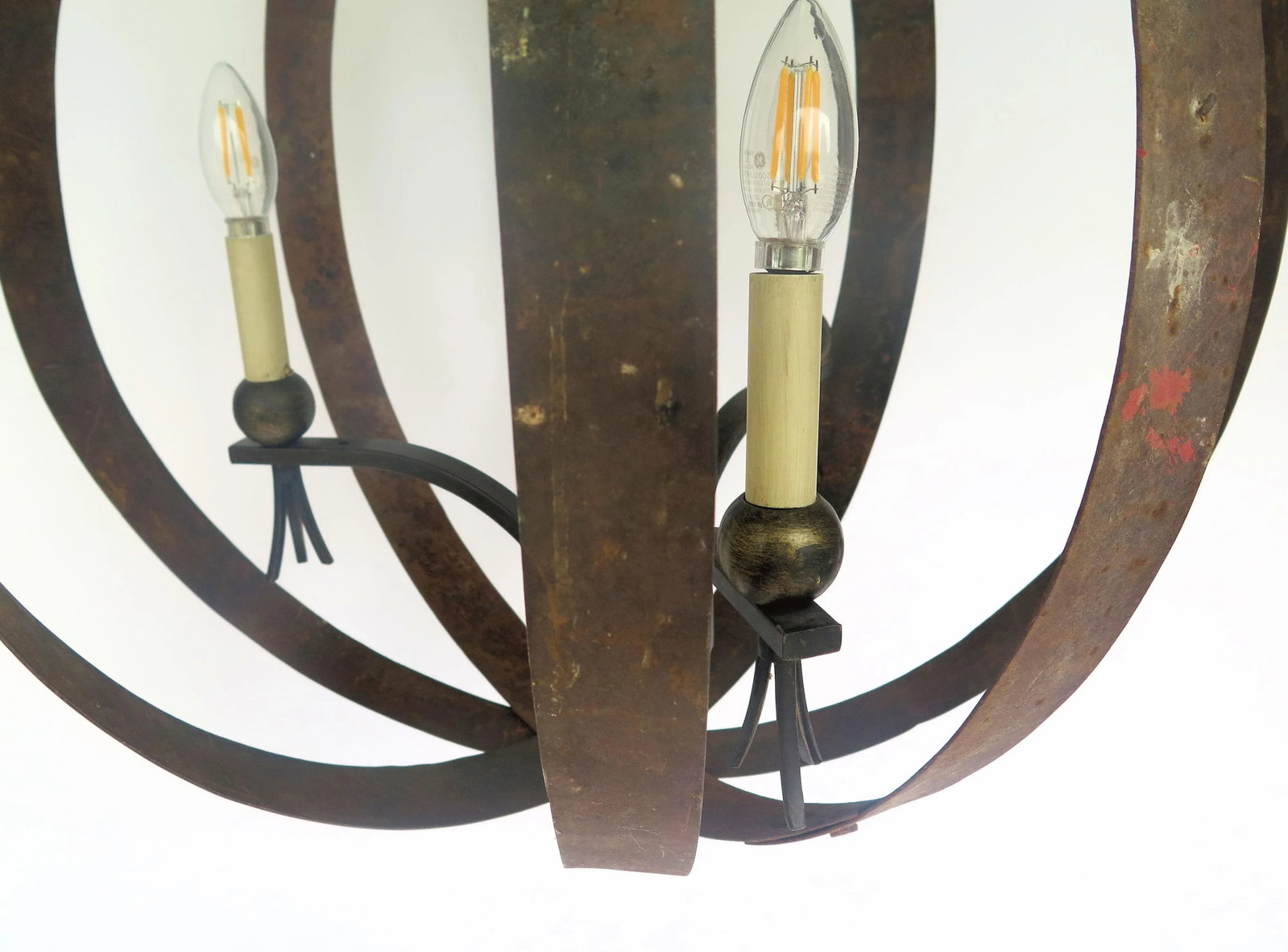 Vintage 3 Light Original Rusted Wine Barrel Orb Chandelier - 4