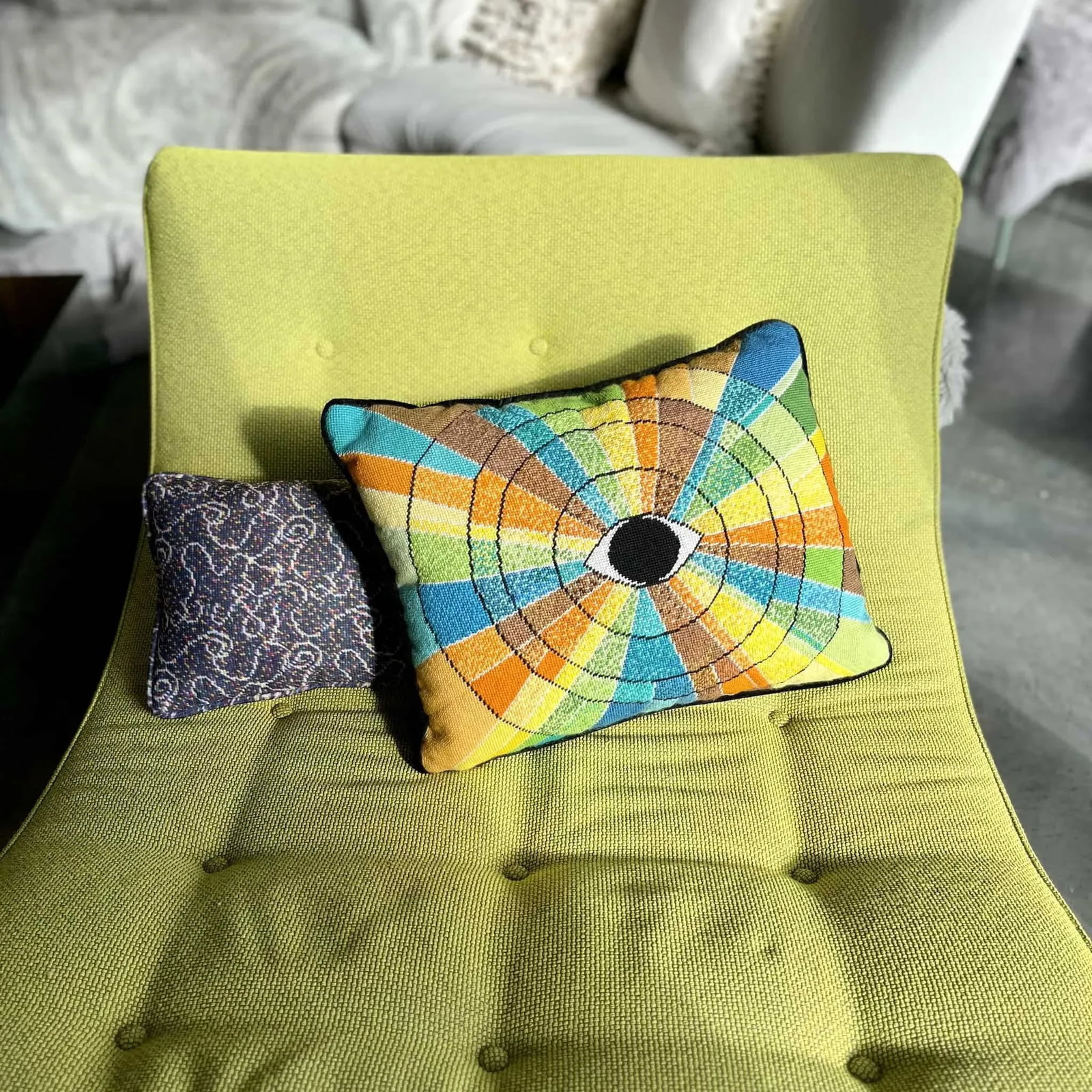 Contemporary "California Dreamin'" Hand-Embroidered Needlepoint Pillow - 2