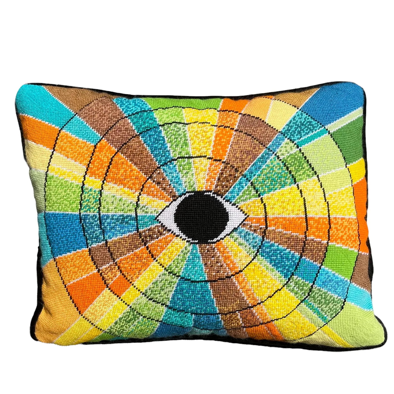 Contemporary "California Dreamin'" Hand-Embroidered Needlepoint Pillow - 7