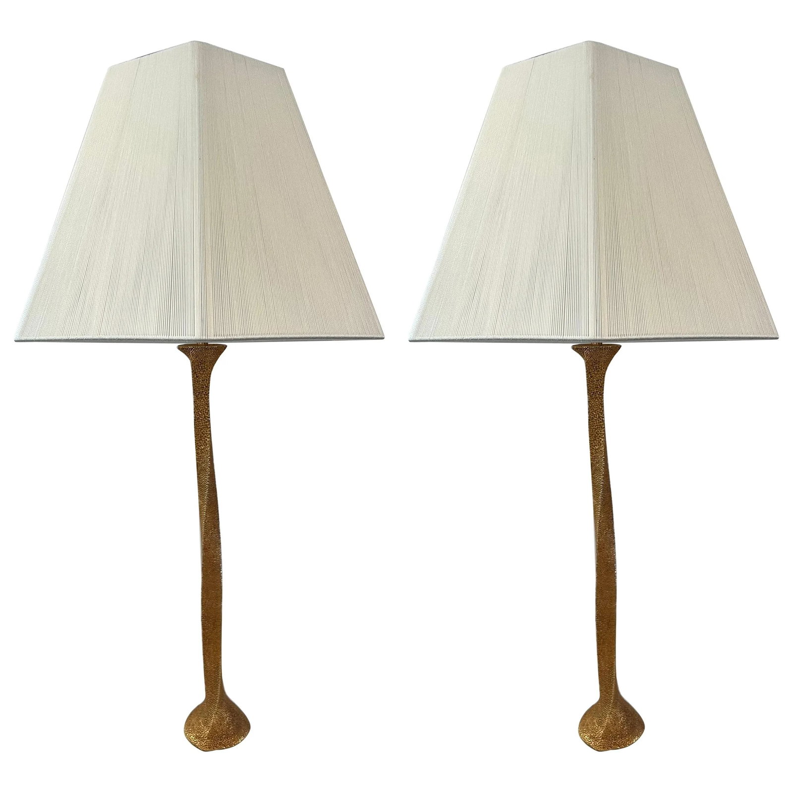 French Fondica Golden Bronze 90's Table Lamps - A Pair - 13