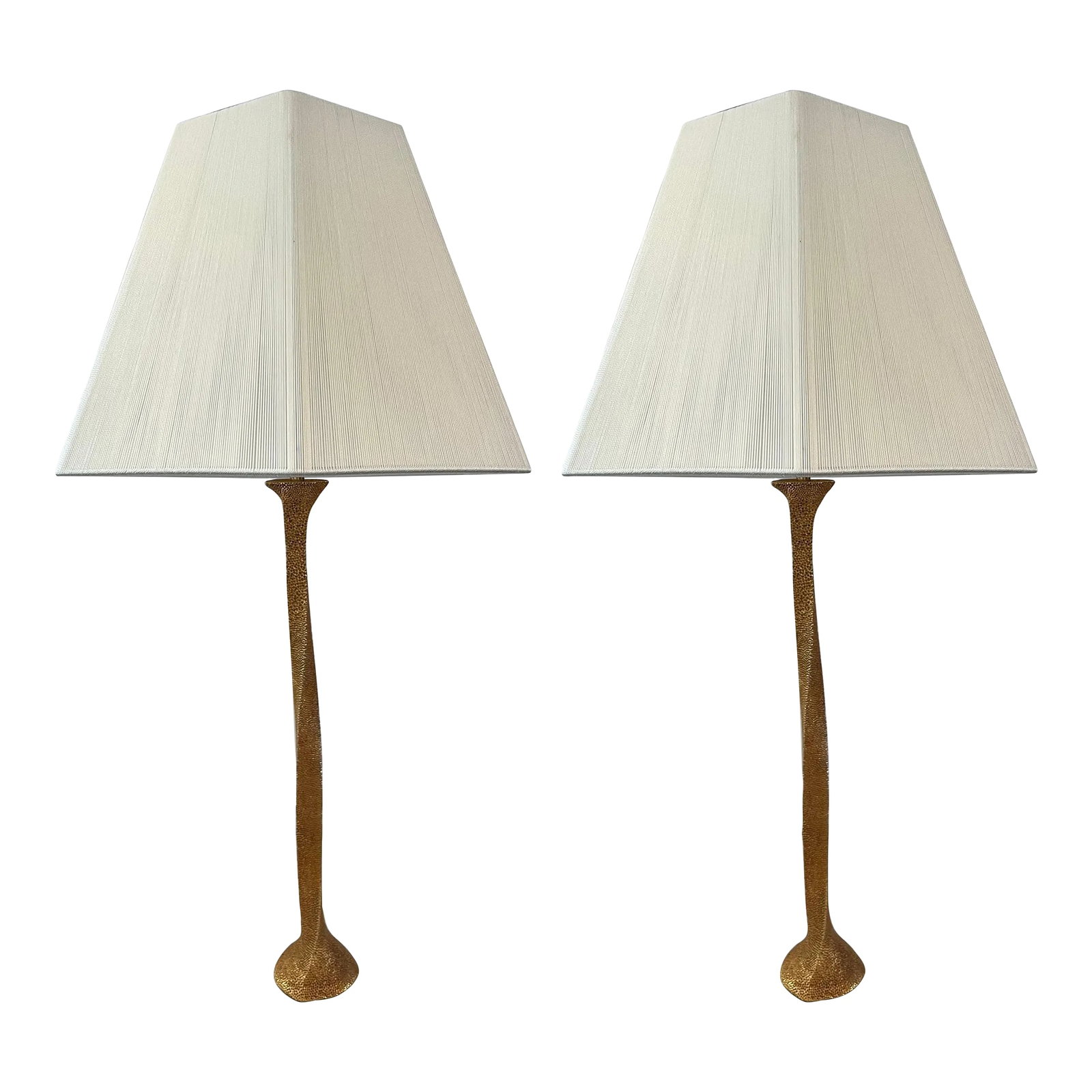 French Fondica Golden Bronze 90's Table Lamps - A Pair (1 of 13)