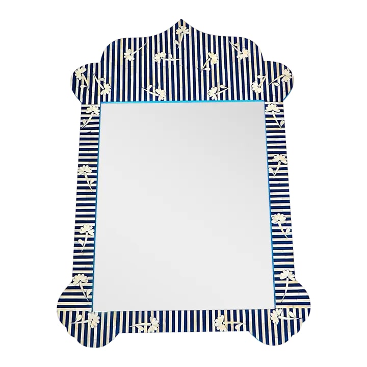 Taj Blue Bone Inlay Mirror: Admire your own beauty in this Taj arched mirror designed by Sheherazade's Rachid. The floral pattern is created using bone inlay on top of medium-density fiberboard. Size 36"" x 52" H Solid wood
