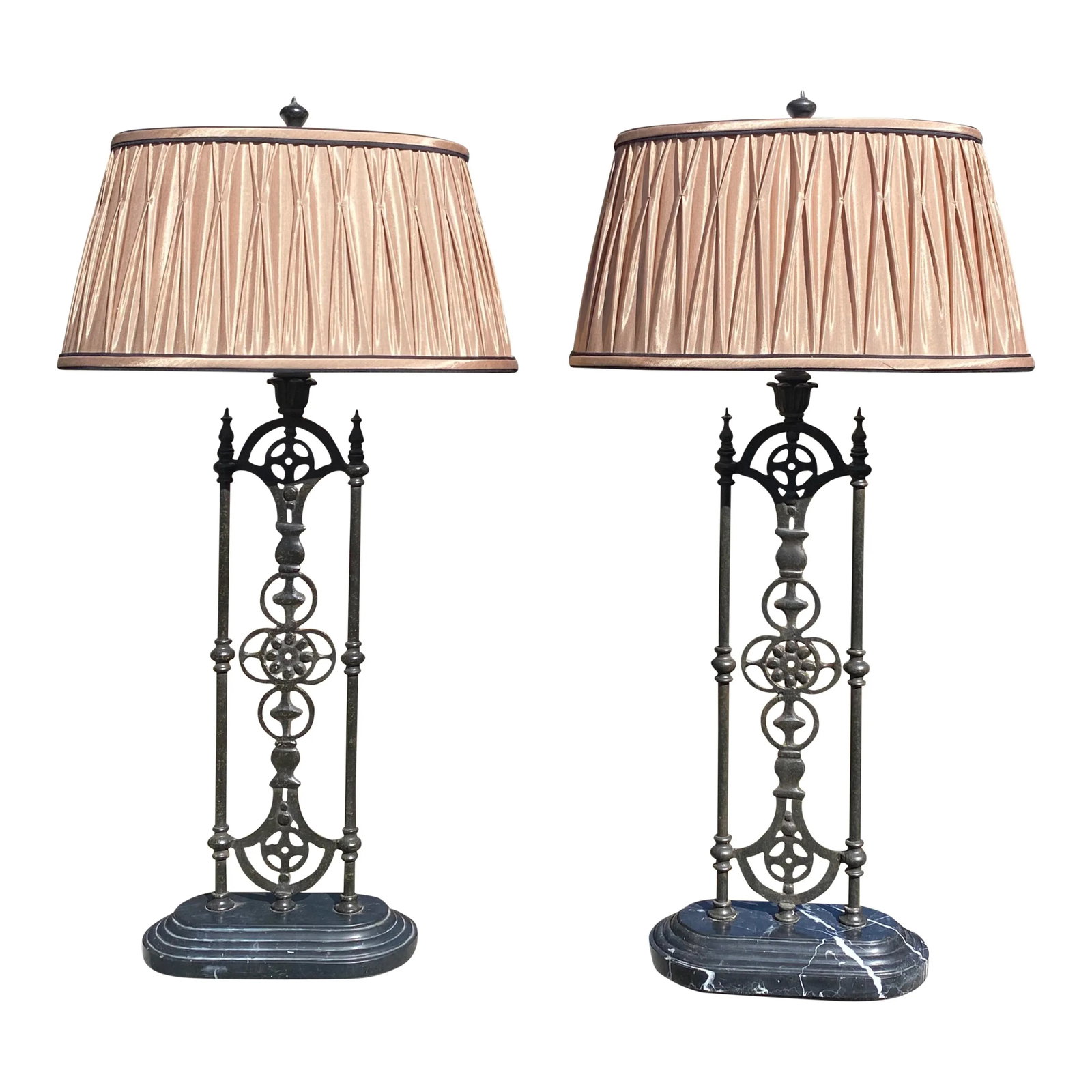 Pair of Wrought Iron Panel Buffet/Table Lamps - 2