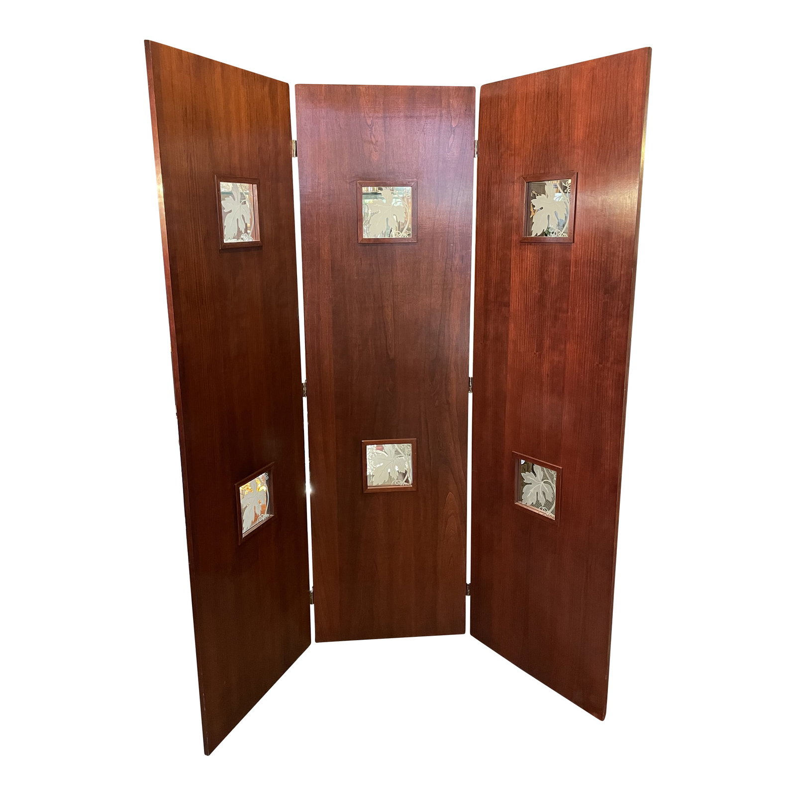 Vintage Art Deco Style Mahogany Etched Glass Three Panel Room Divider Screen (1 of 13)