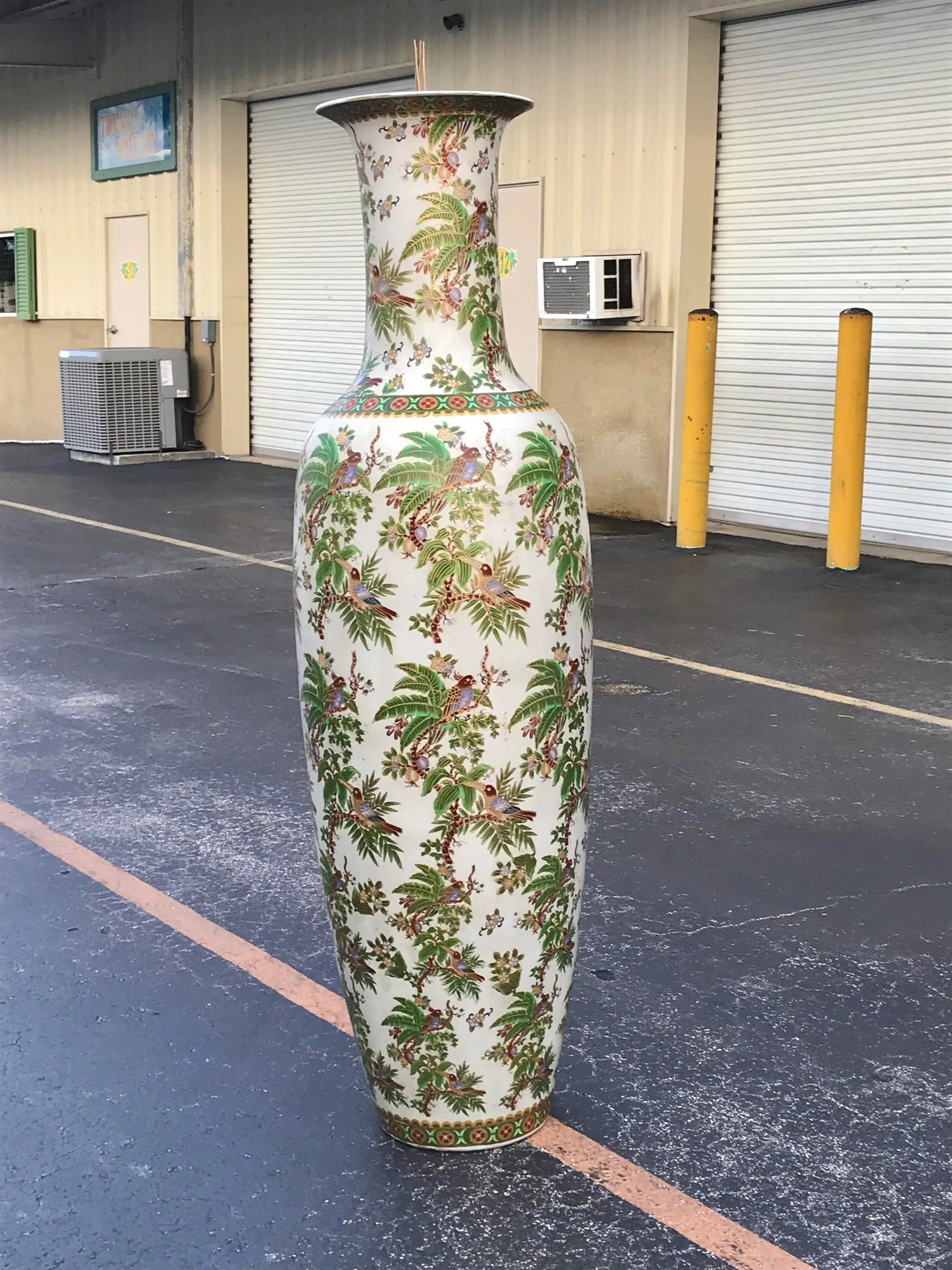 1960s Mid Century Large Ceramic Floor Vase Tropical Birds - 10