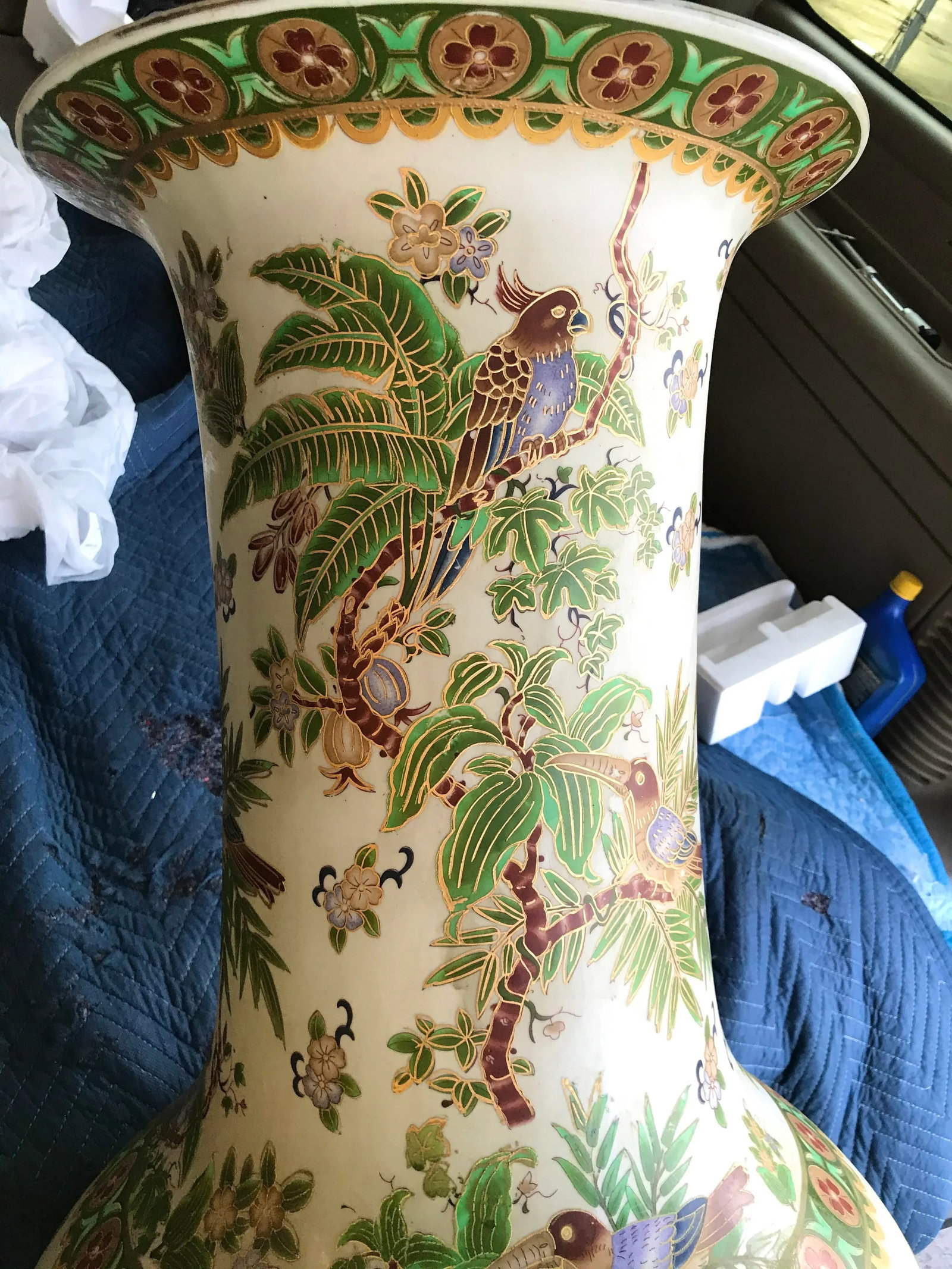 1960s Mid Century Large Ceramic Floor Vase Tropical Birds - 2