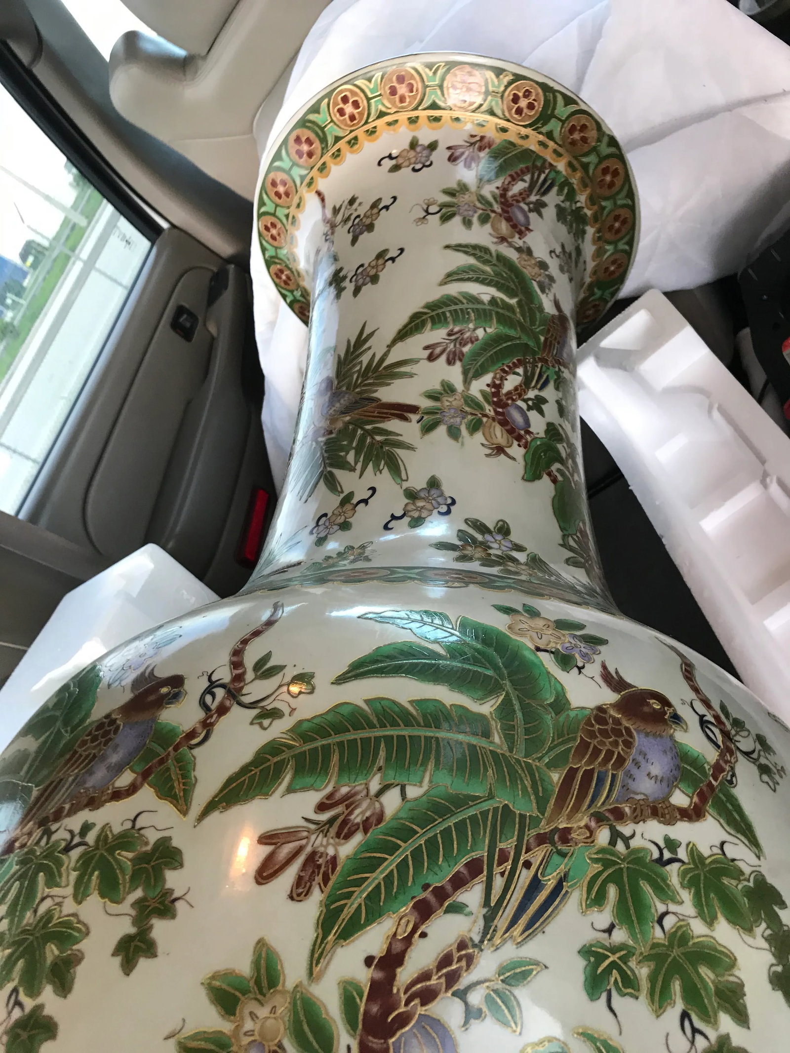 1960s Mid Century Large Ceramic Floor Vase Tropical Birds - 3