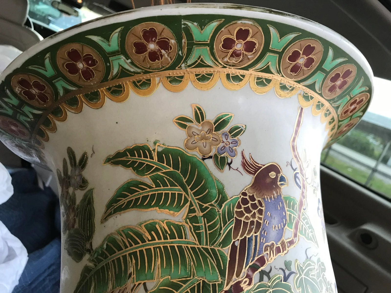 1960s Mid Century Large Ceramic Floor Vase Tropical Birds - 4