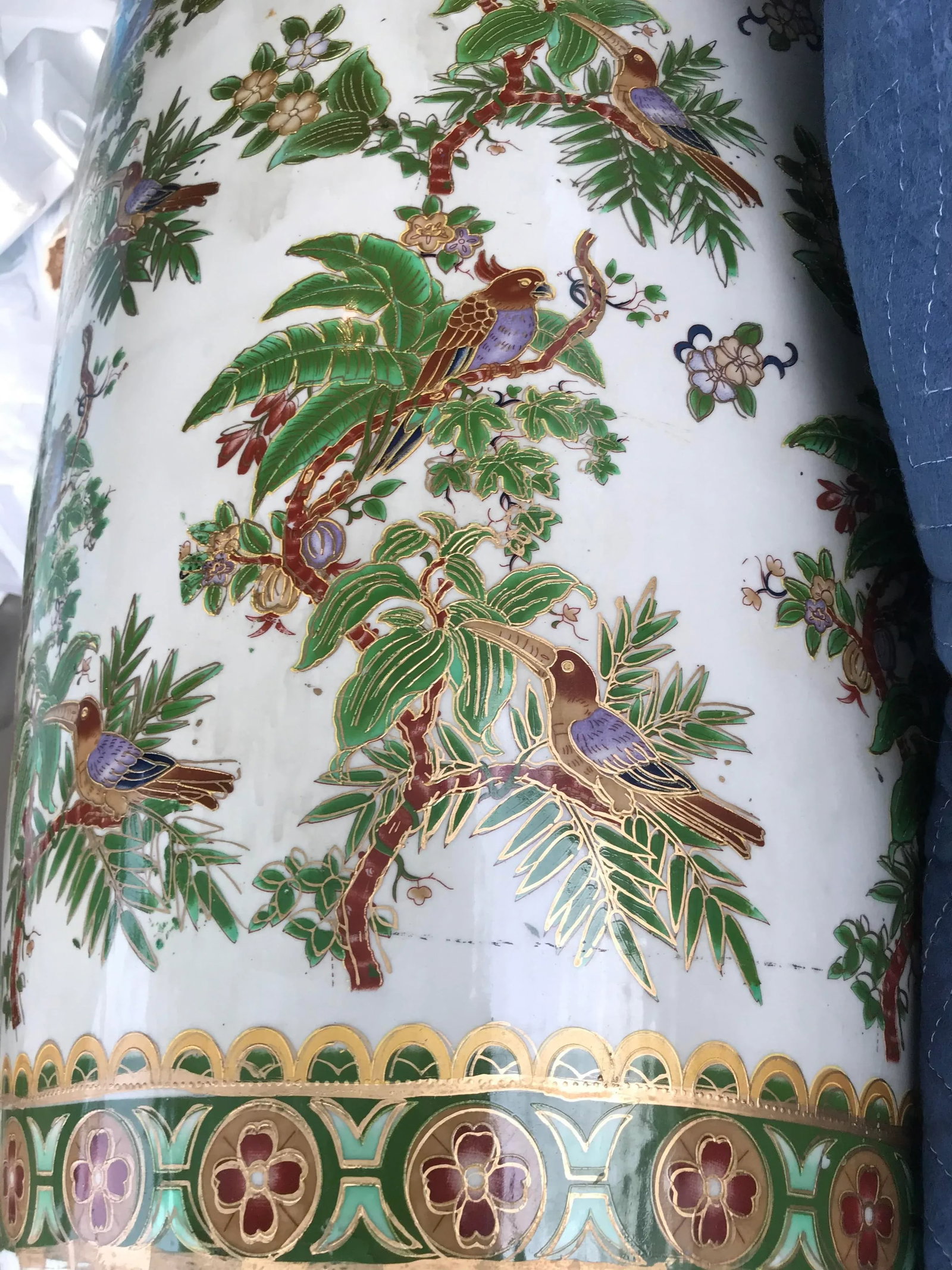 1960s Mid Century Large Ceramic Floor Vase Tropical Birds - 5