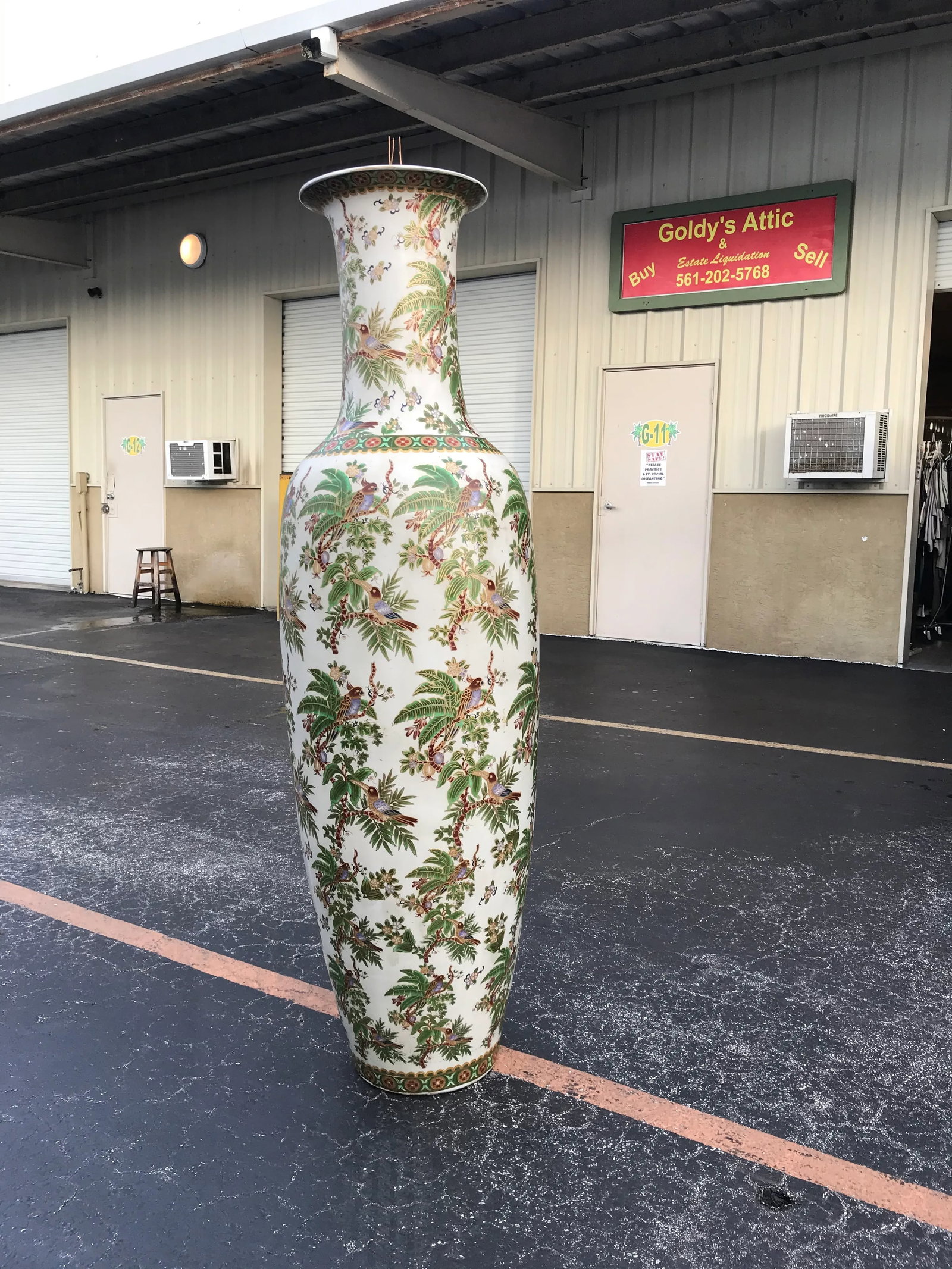 1960s Mid Century Large Ceramic Floor Vase Tropical Birds - 6