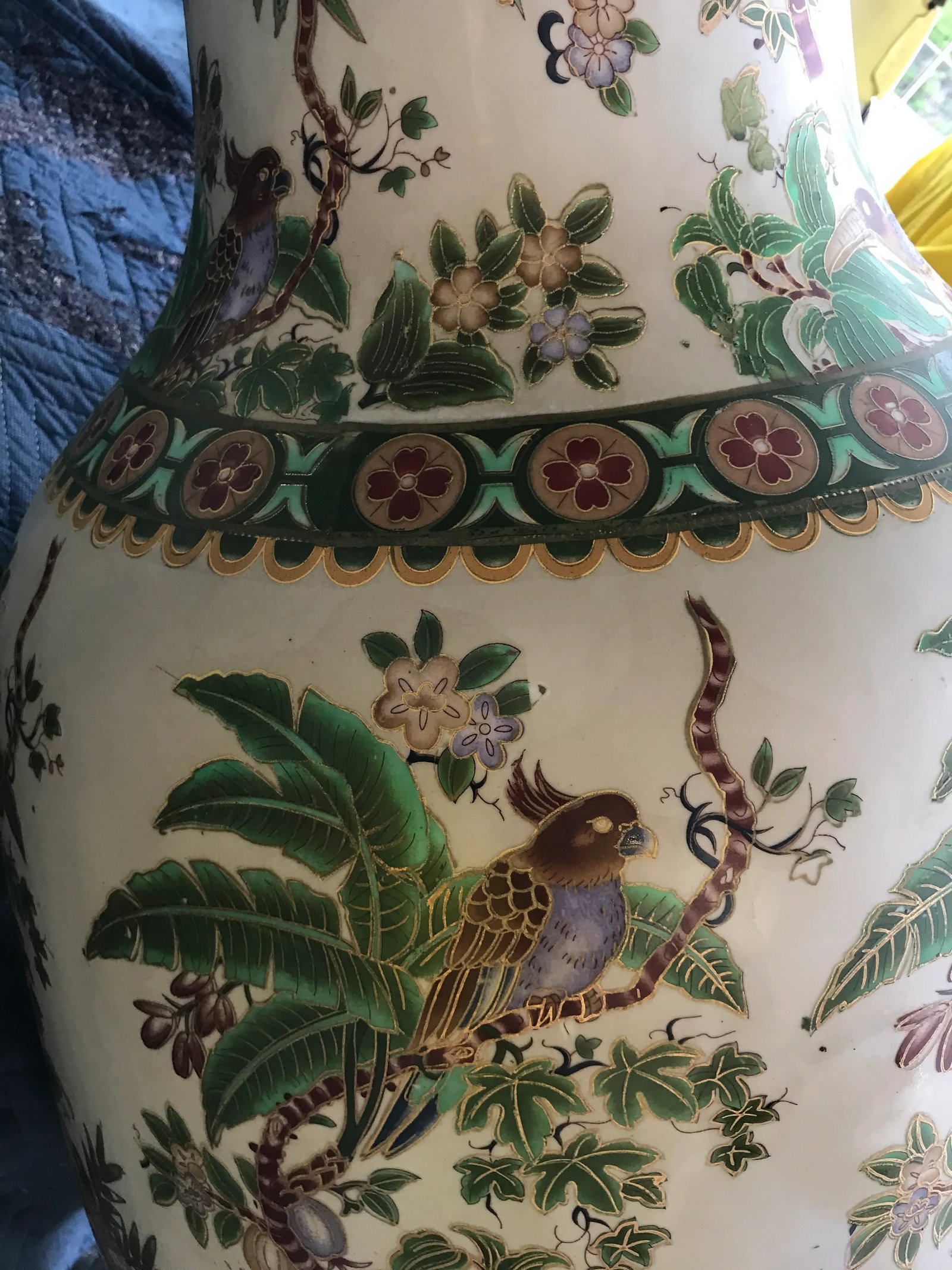 1960s Mid Century Large Ceramic Floor Vase Tropical Birds - 7