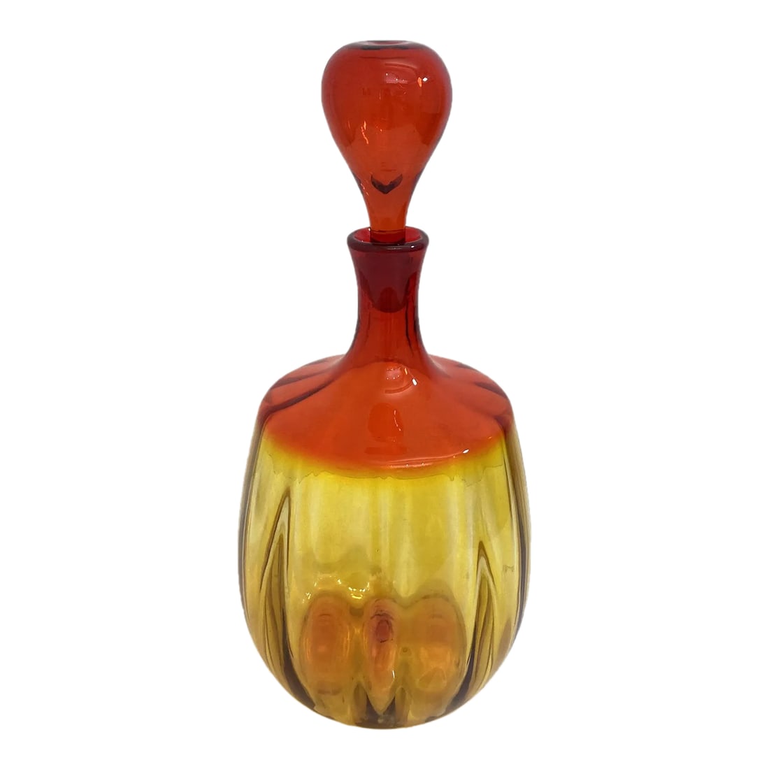 Vintage Blenko Optic Tangerine Decanter, Signed by Nickerson: Blenko Optic Tangerine Decanter Signed by Nickerson 141/2"H x 7"D Blenko's "Historic Period", the focus of collector and cultural interest, begins with Anderson in 1946 and includes the work of John N