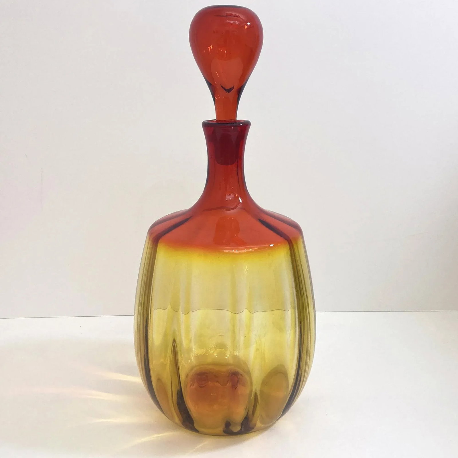 Vintage Blenko Optic Tangerine Decanter, Signed by Nickerson - 2