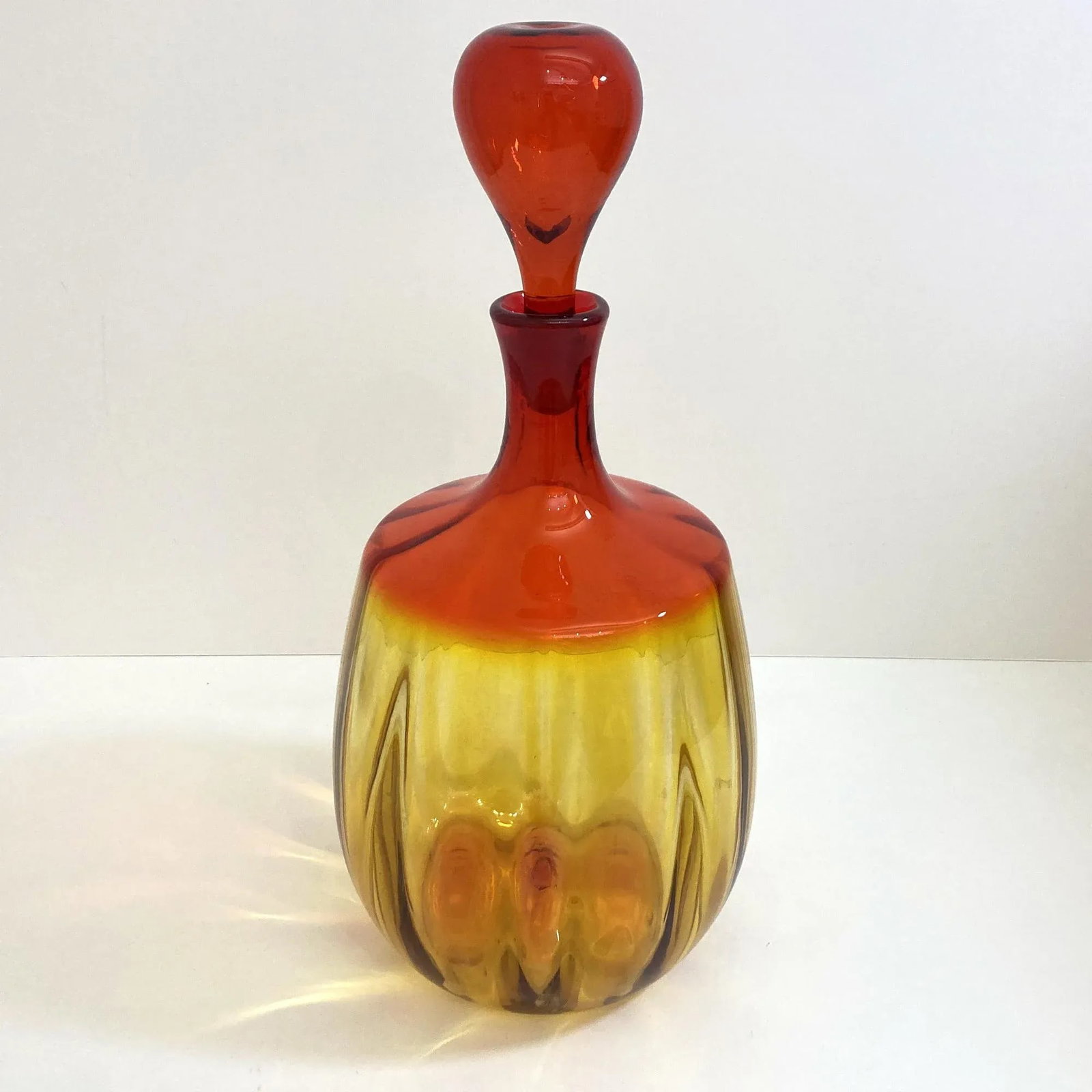 Vintage Blenko Optic Tangerine Decanter, Signed by Nickerson - 3