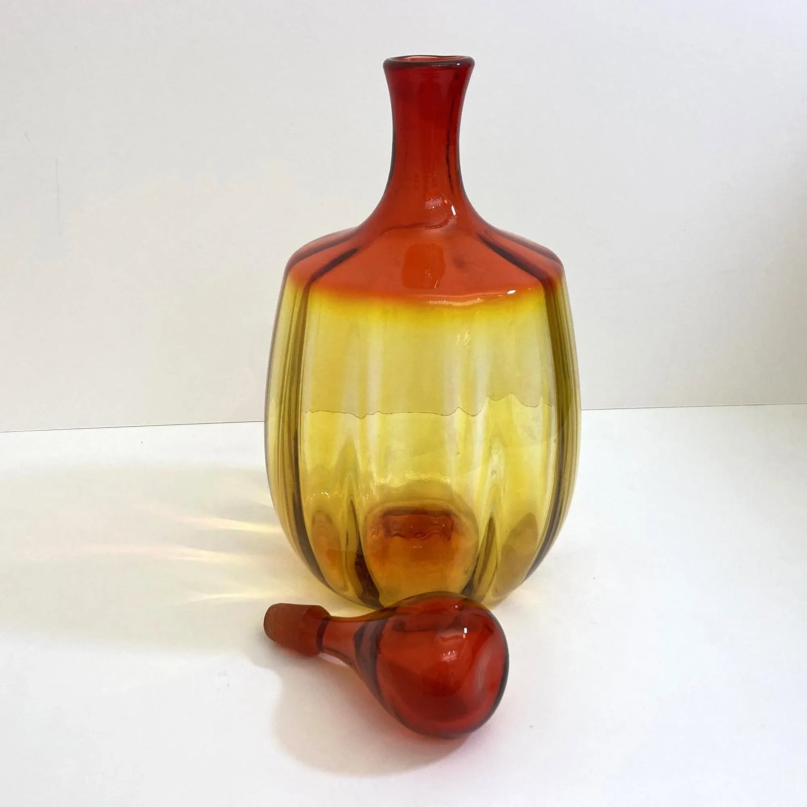 Vintage Blenko Optic Tangerine Decanter, Signed by Nickerson - 4