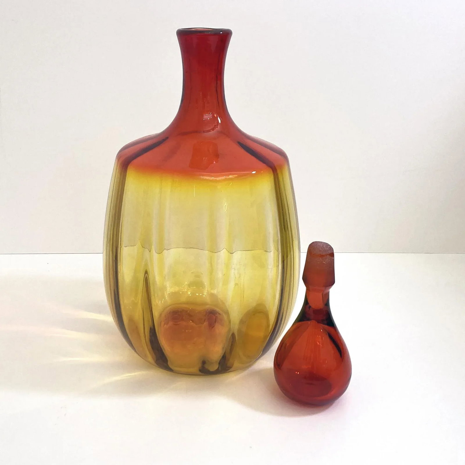 Vintage Blenko Optic Tangerine Decanter, Signed by Nickerson - 5