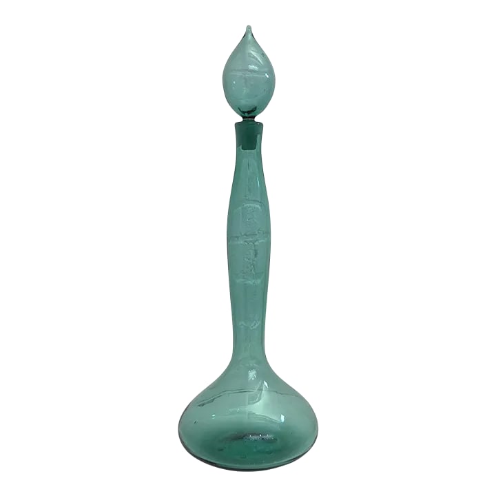 Vintage Blenko Sea Green Tall Decanter Design Design #5815: Blenko Sea Green Tall Decanter, Wayne Husted Decanter measures 26" by 9" and is signed with the acid etched Blenko signature on the bottom. In very good vintage condition. Design #5815 Condition: Alte