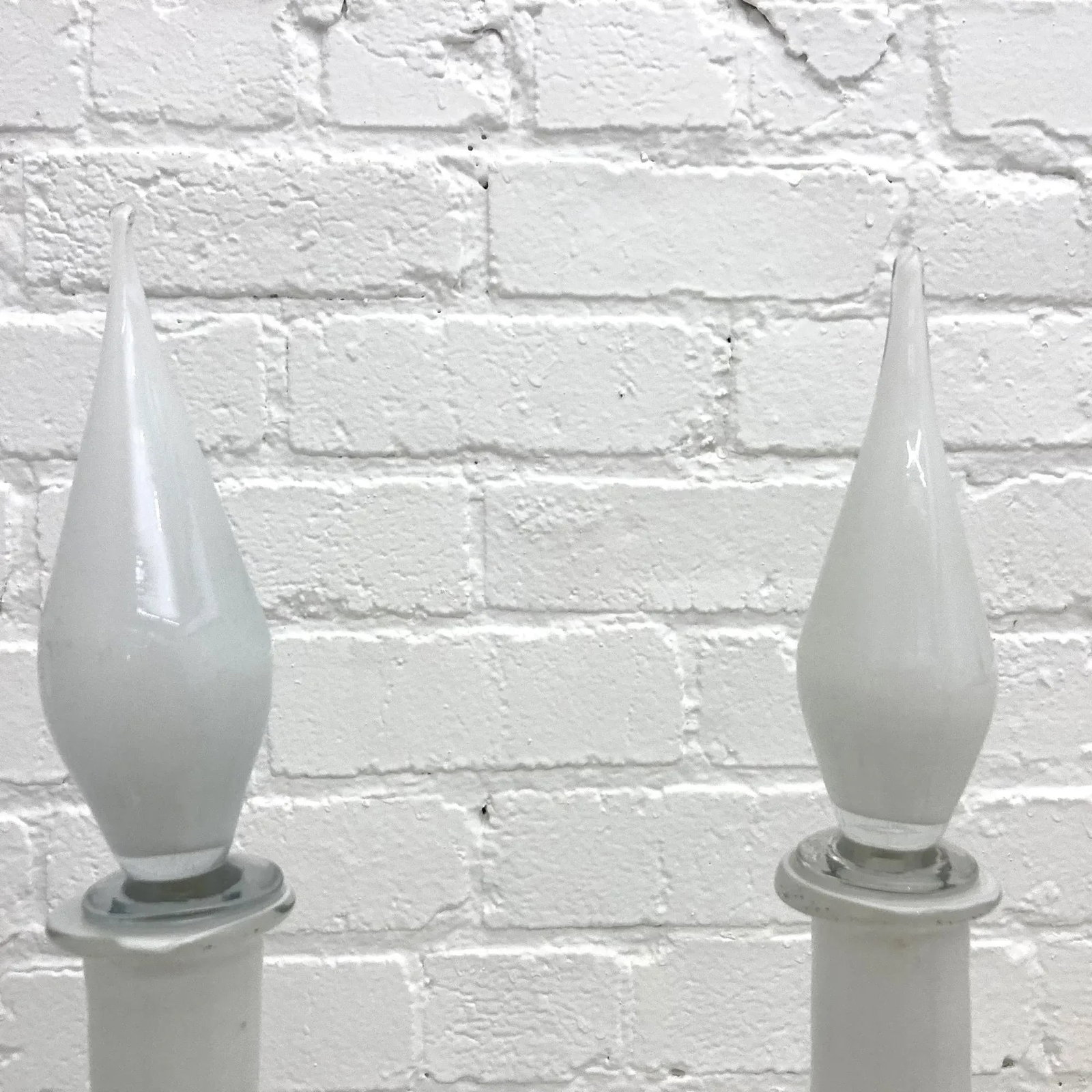Mid-Century Modern Triple Gurgle White Cased Glass Decanters- Set of 2 - 3