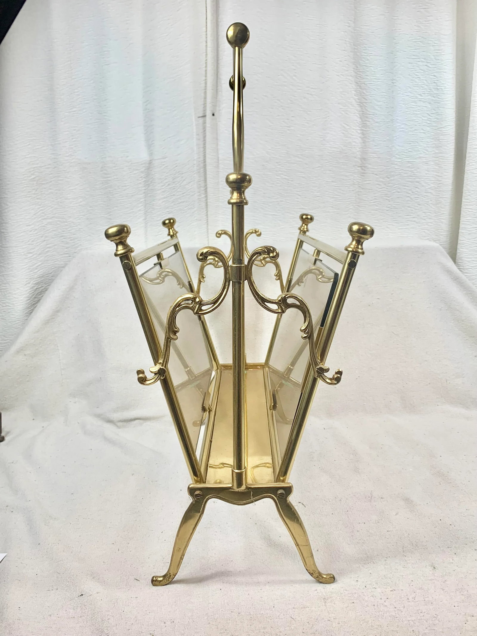 Vintage Smoked Glass and Brass Magazine Rack - 11