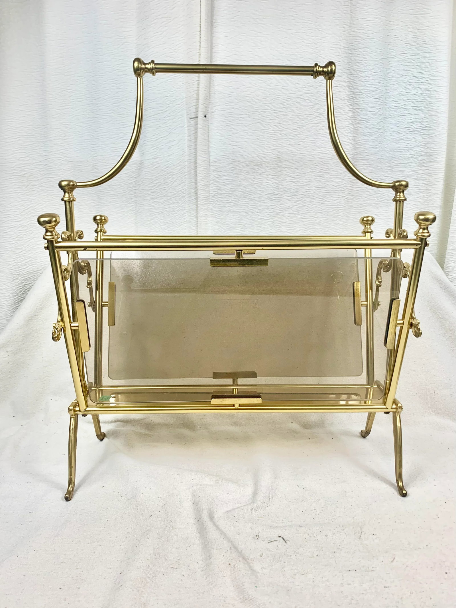Vintage Smoked Glass and Brass Magazine Rack - 13