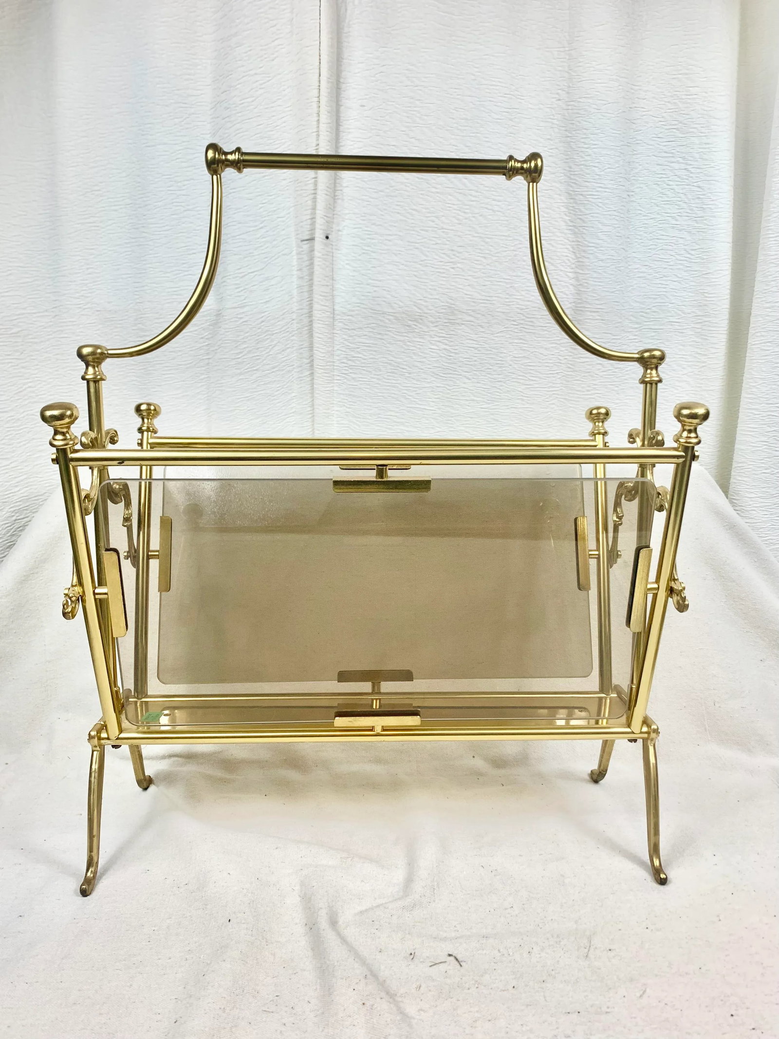 Vintage Smoked Glass and Brass Magazine Rack - 2