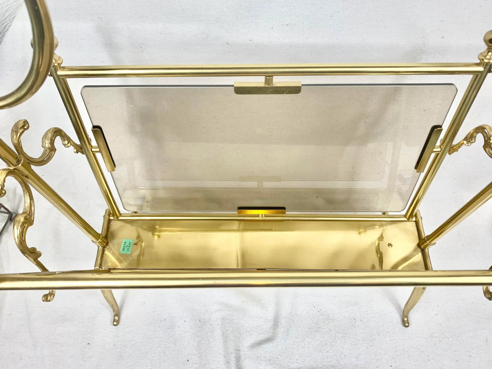 Vintage Smoked Glass and Brass Magazine Rack - 3