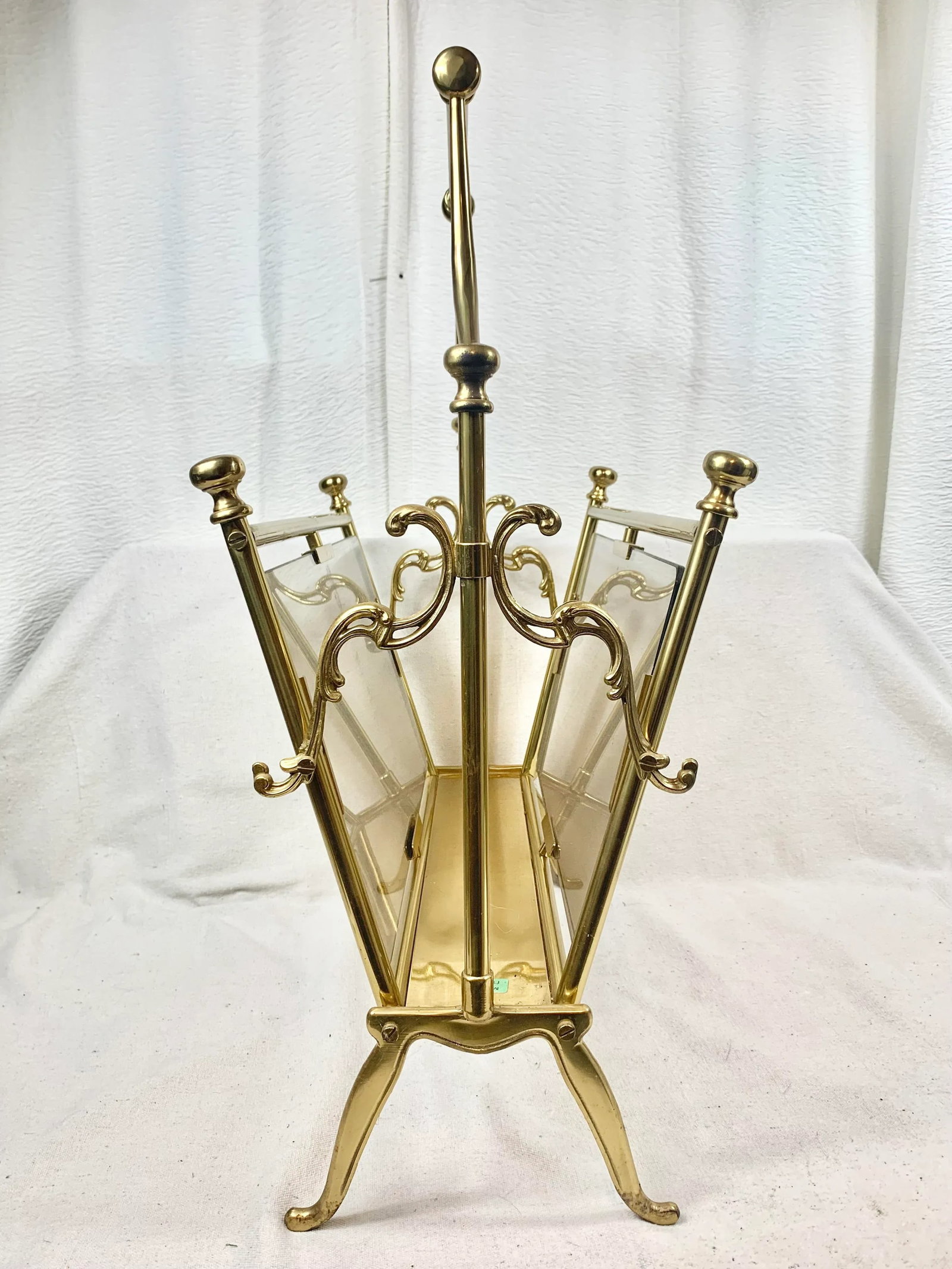 Vintage Smoked Glass and Brass Magazine Rack - 5